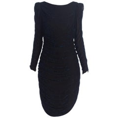 1980S Slinky Cobalt Blue Lurex Bodycon Dress With Sleeves