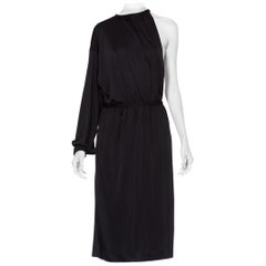 1970S LANVIN Style Polyester Jersey Slinky One Sleeve Disco Cocktail Dress