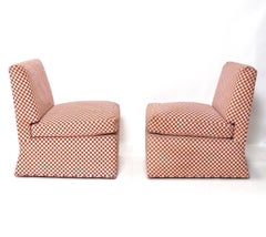 1980s Slipper Lounge Chairs in Original Checkered Fabric Mid Century Modern