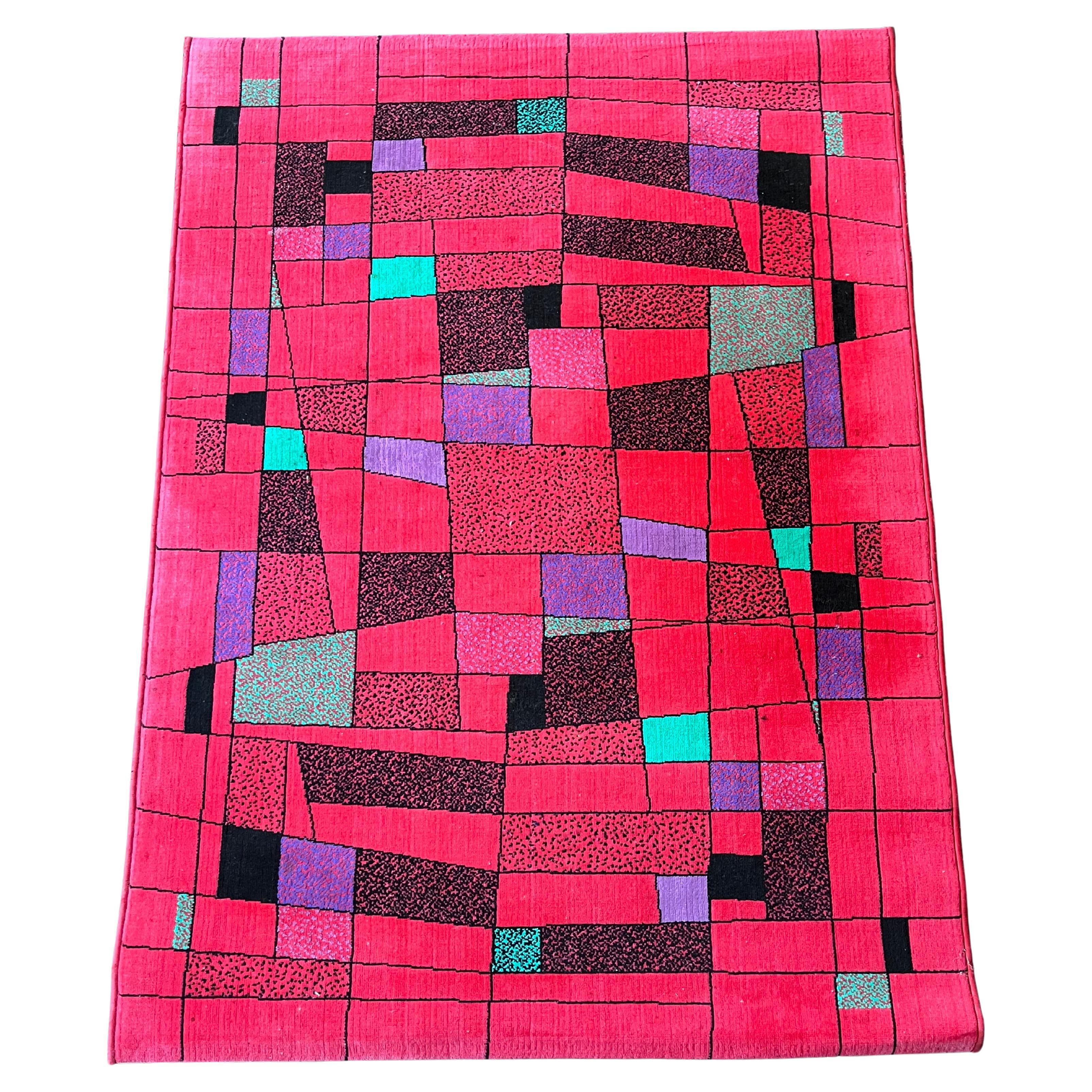 1980s small design geometric Abstract Rug/carpet, Czechoslovakia For Sale