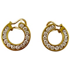 1980s Small Round Hoop Earring with Round Diamonds