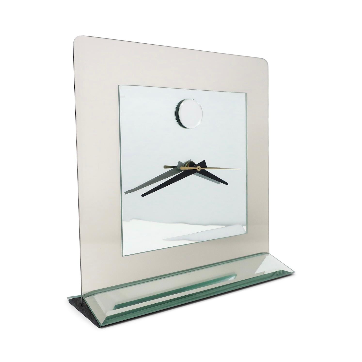 1980s Smoked Glass and Mirror Clock by John Gilmore for Accessories Art For Sale 1