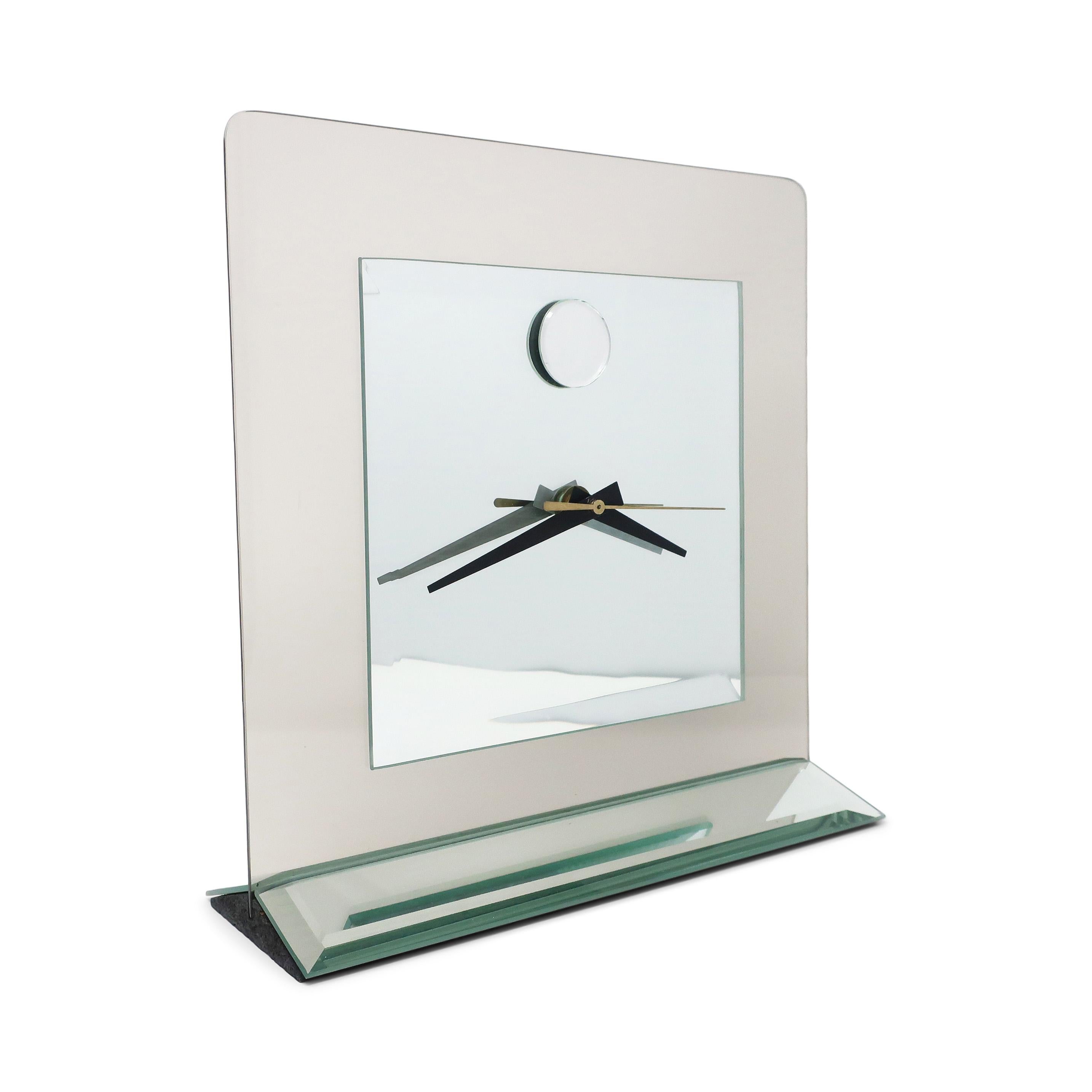 Post-Modern 1980s Smoked Glass and Mirror Clock