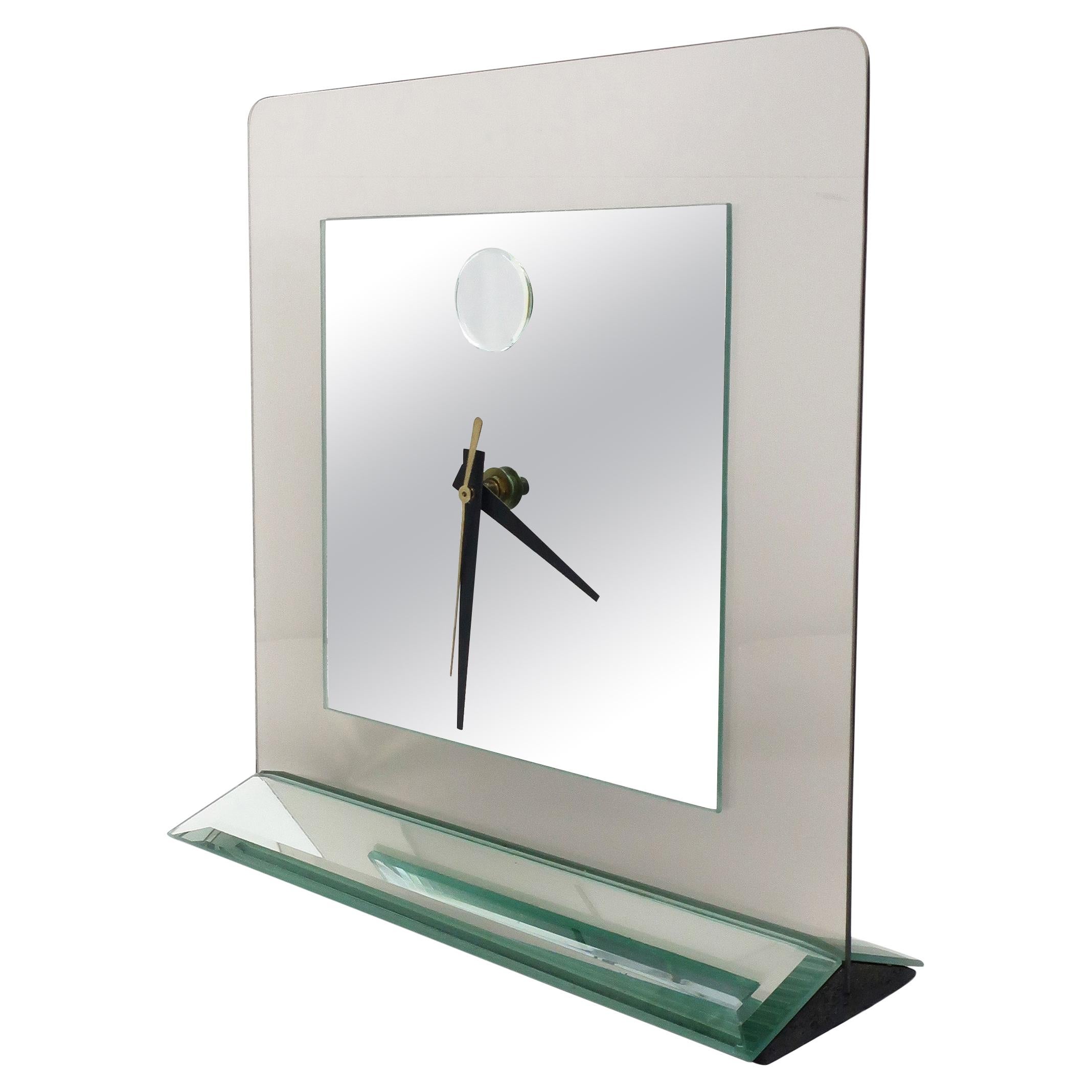 1980s Smoked Glass and Mirror Clock