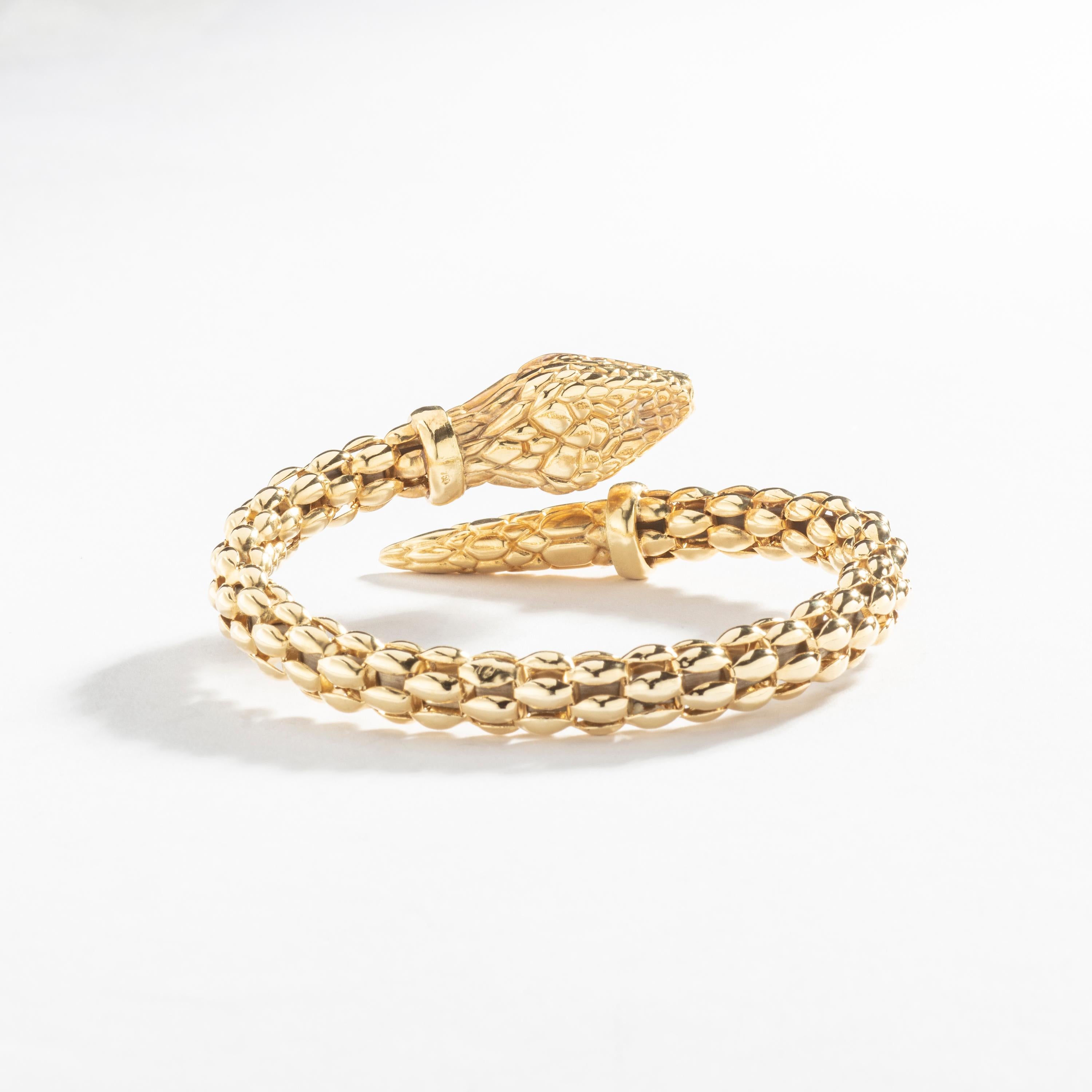 Bracelet serpent en or jaune 18 carats des années 1980 Excellent état - En vente à Geneva, CH