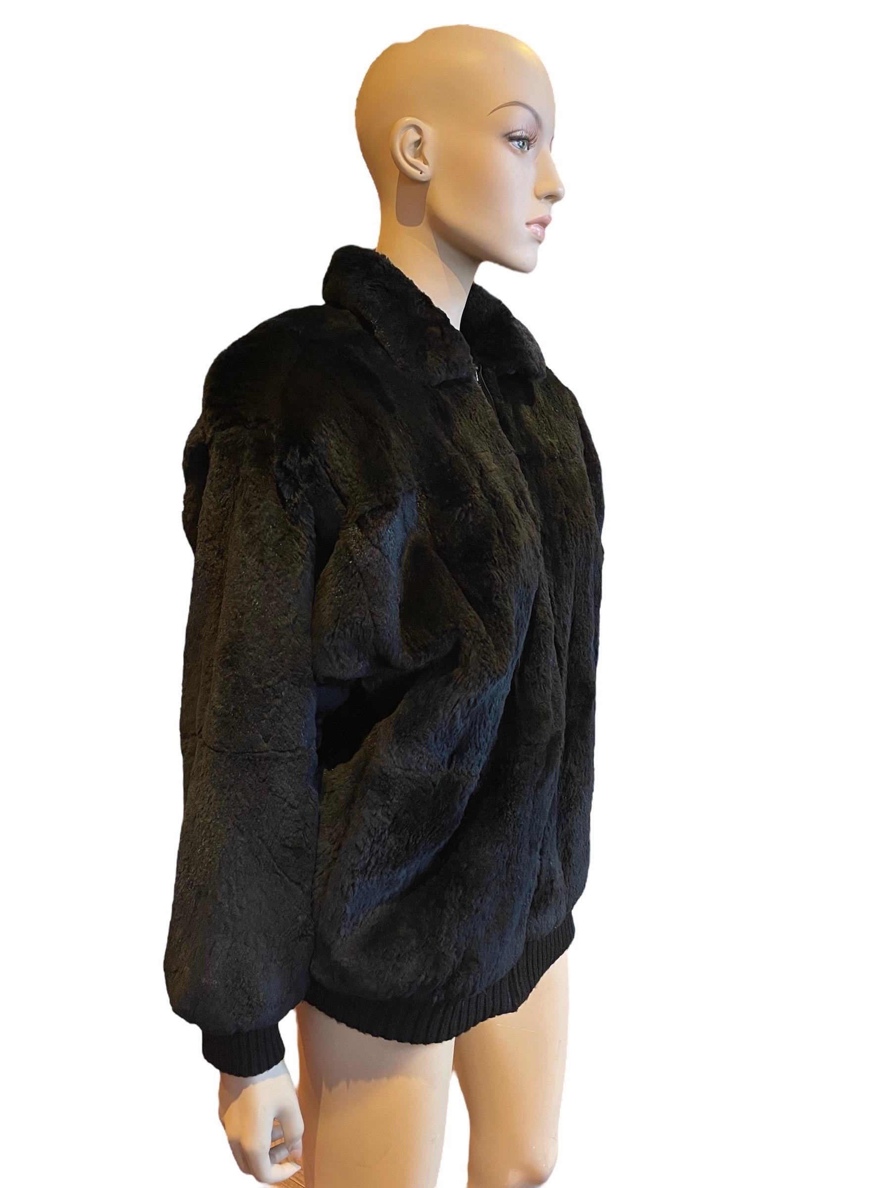 1980s Soft Black Fur Zip up Jacket  In Good Condition For Sale In Greenport, NY