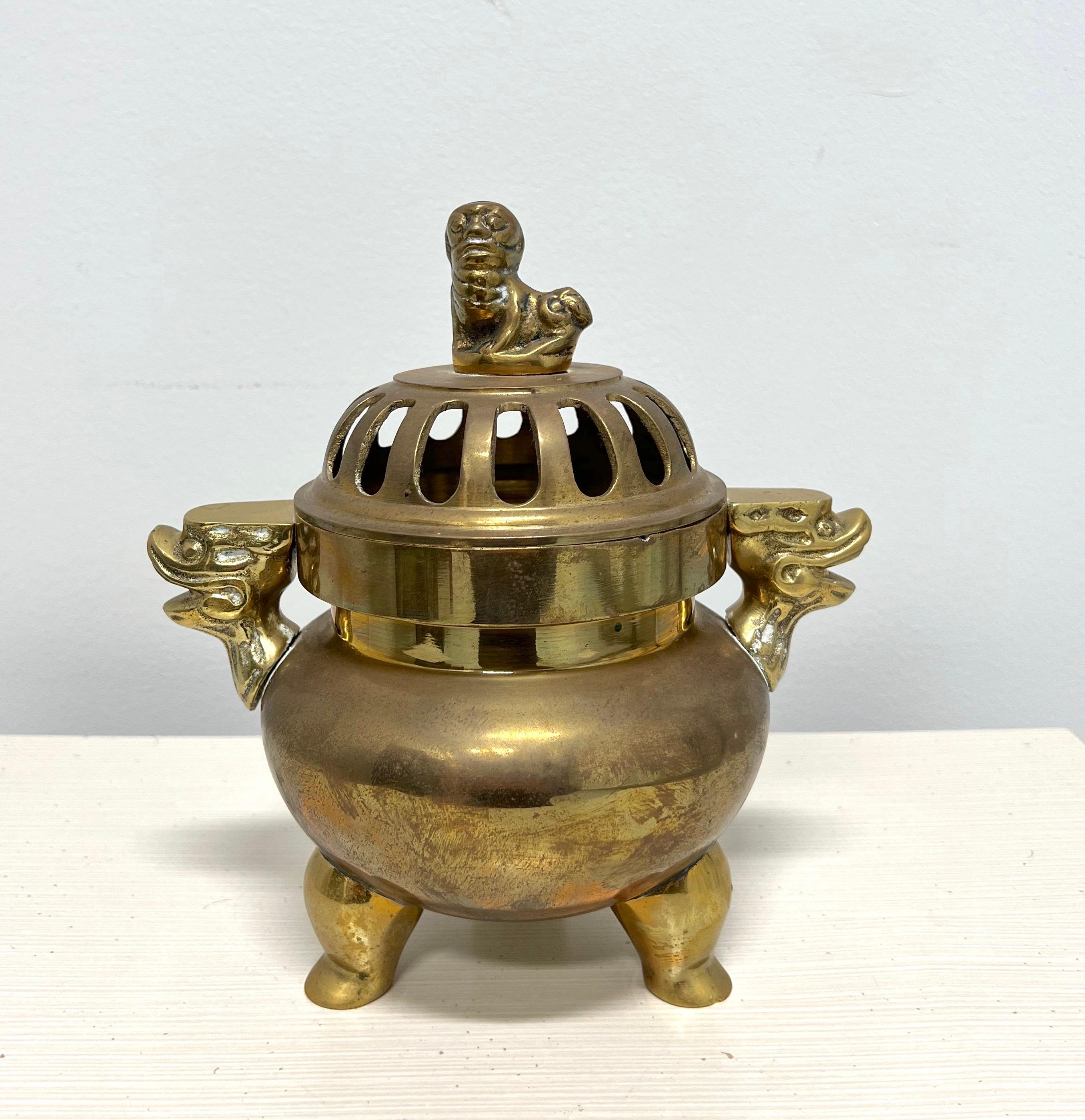 1980's Solid Brass Chinese Censer Pot Incense Burner For Sale 5