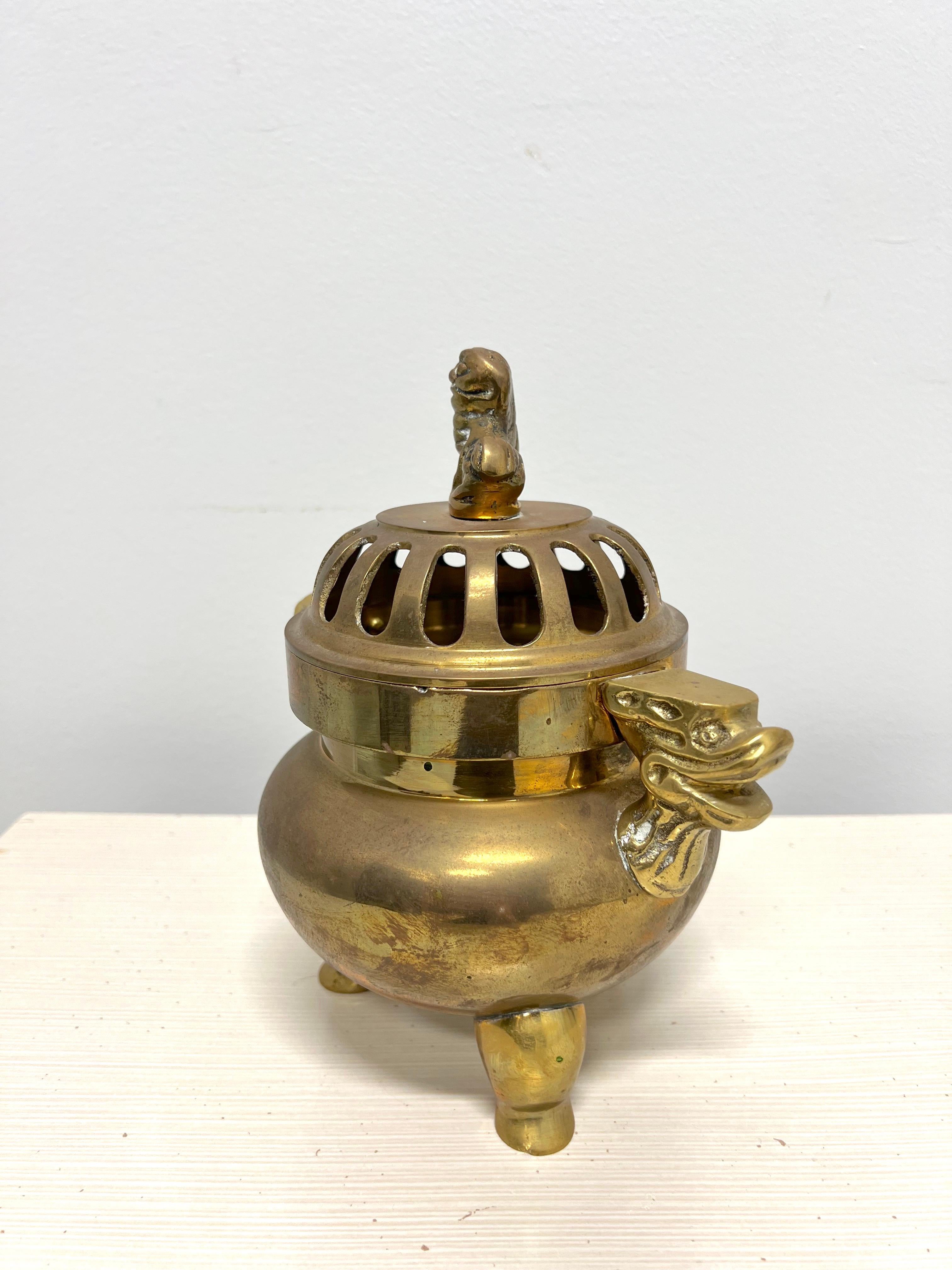 Chinese Export 1980's Solid Brass Chinese Censer Pot Incense Burner For Sale
