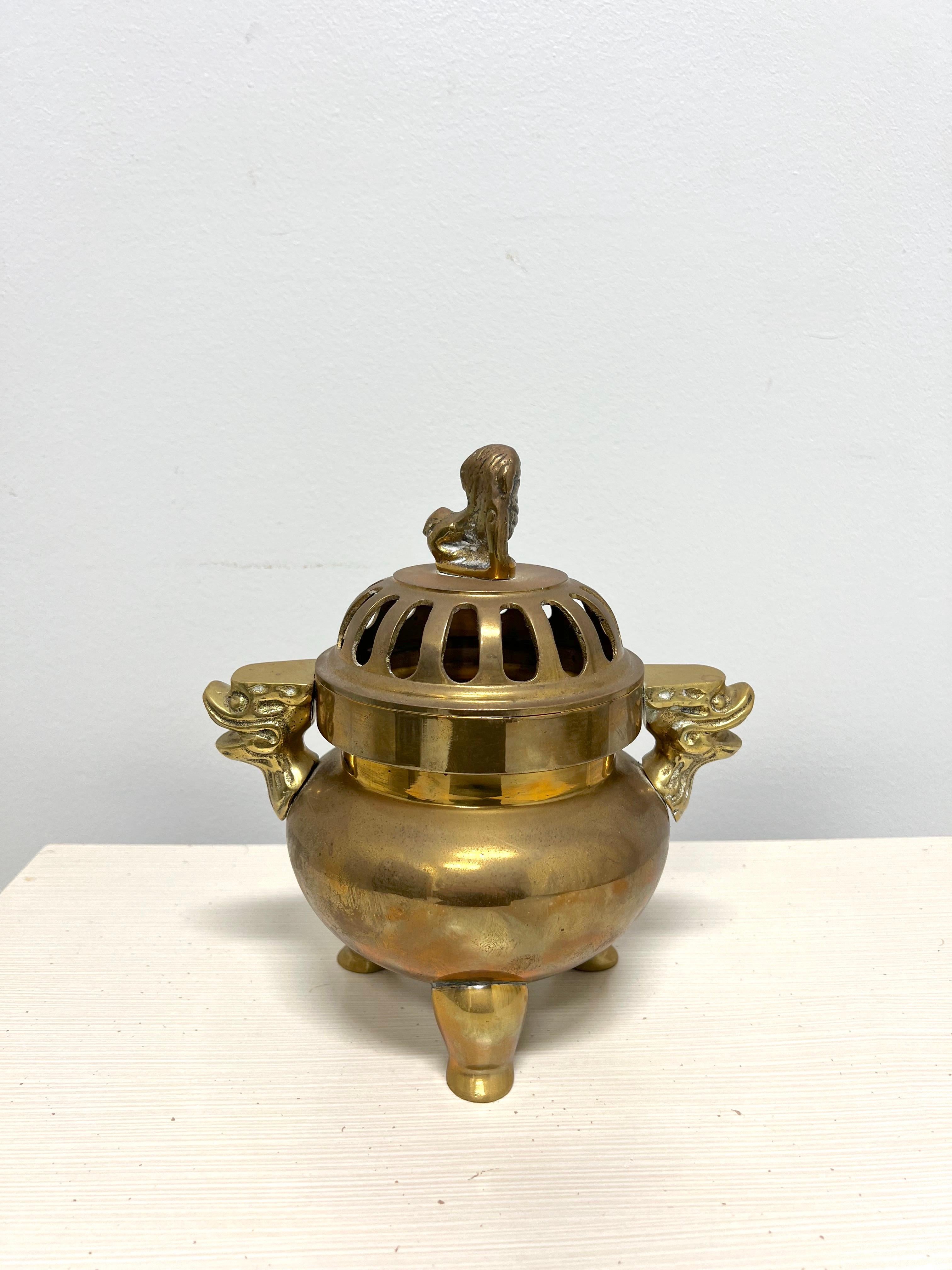 Hong Kong 1980's Solid Brass Chinese Censer Pot Incense Burner For Sale