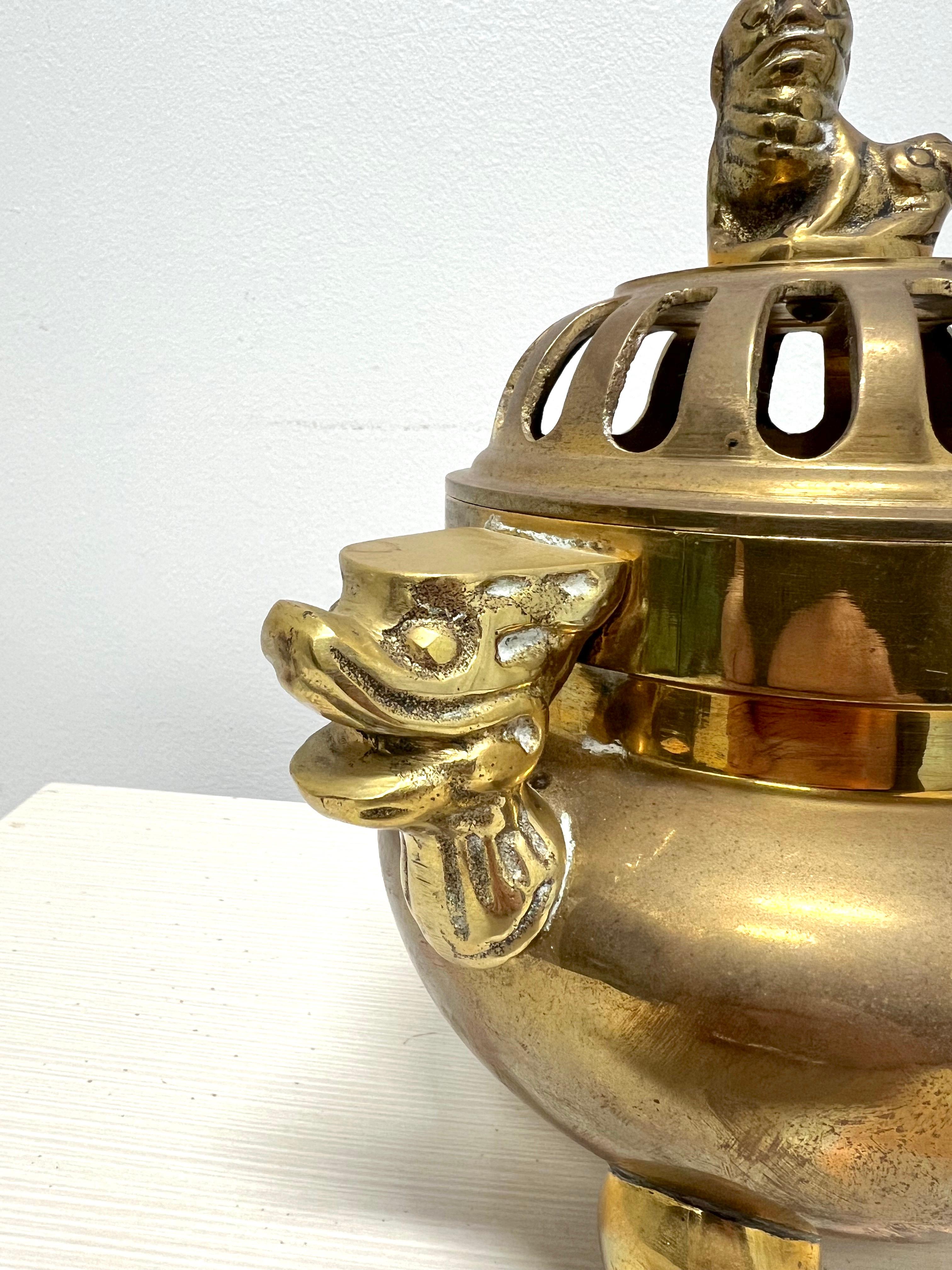 1980's Solid Brass Chinese Censer Pot Incense Burner For Sale 2
