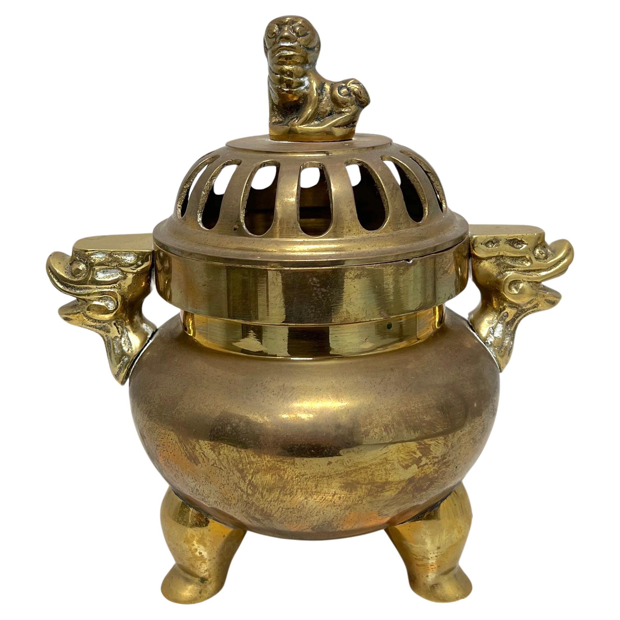 1980's Solid Brass Chinese Censer Topf Weihrauchbrenner