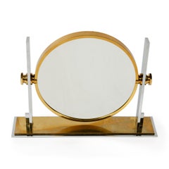 miroir de courtoisie en laiton massif chromé des années 1980 par Karl Springer