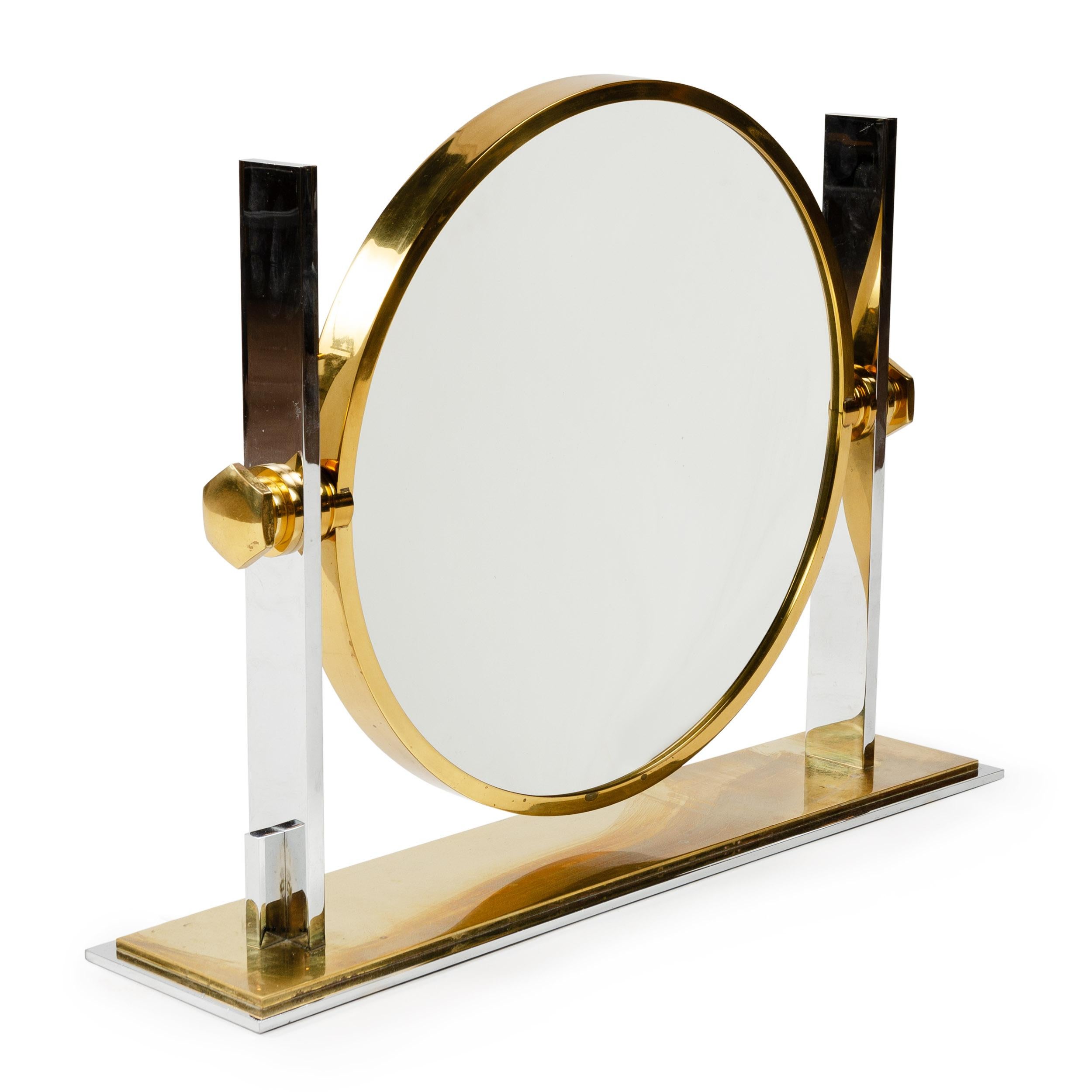 American 1980s Solid Brass Chrome-Plated Vanity Mirror by Karl Springer
