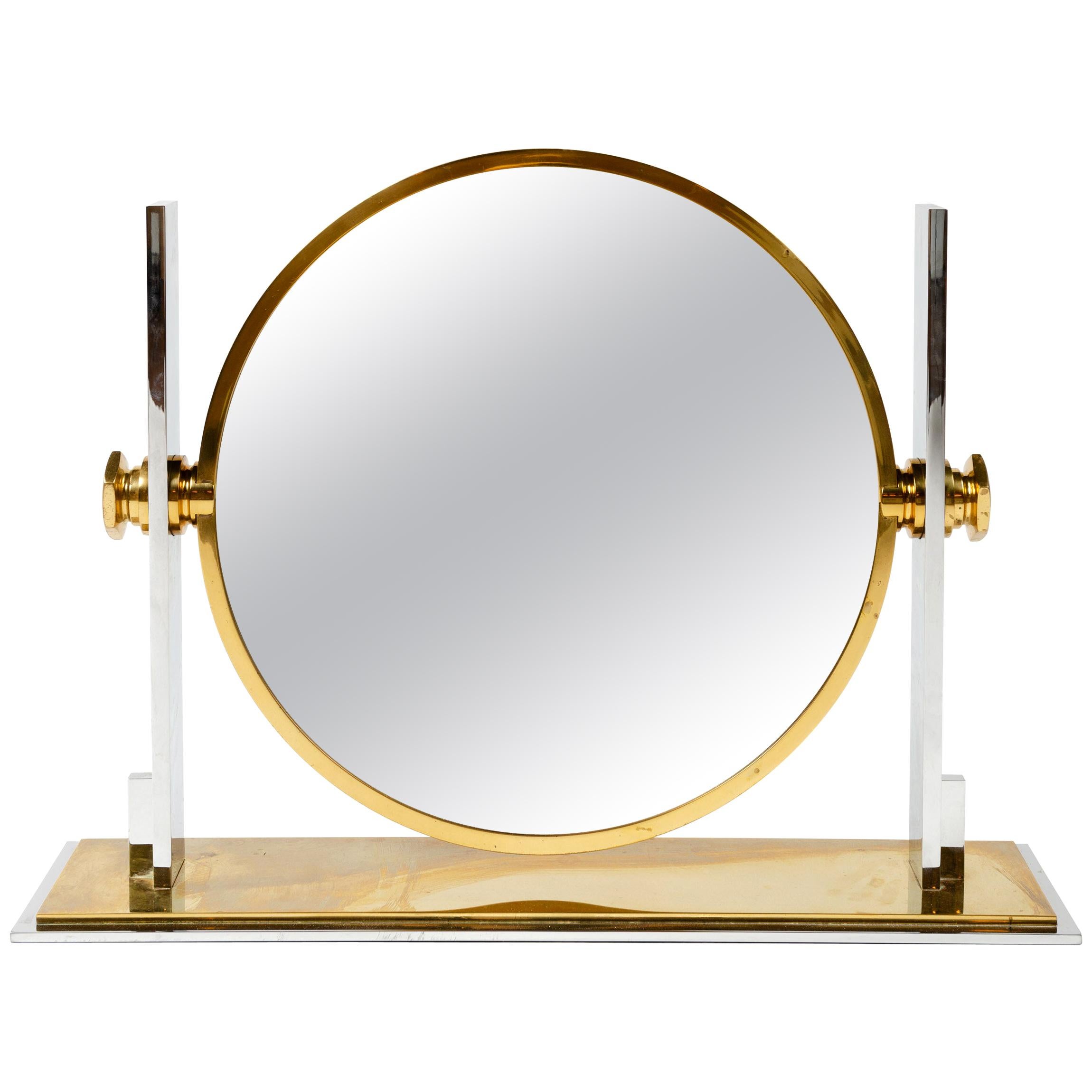 1980s Solid Brass Chrome-Plated Vanity Mirror by Karl Springer