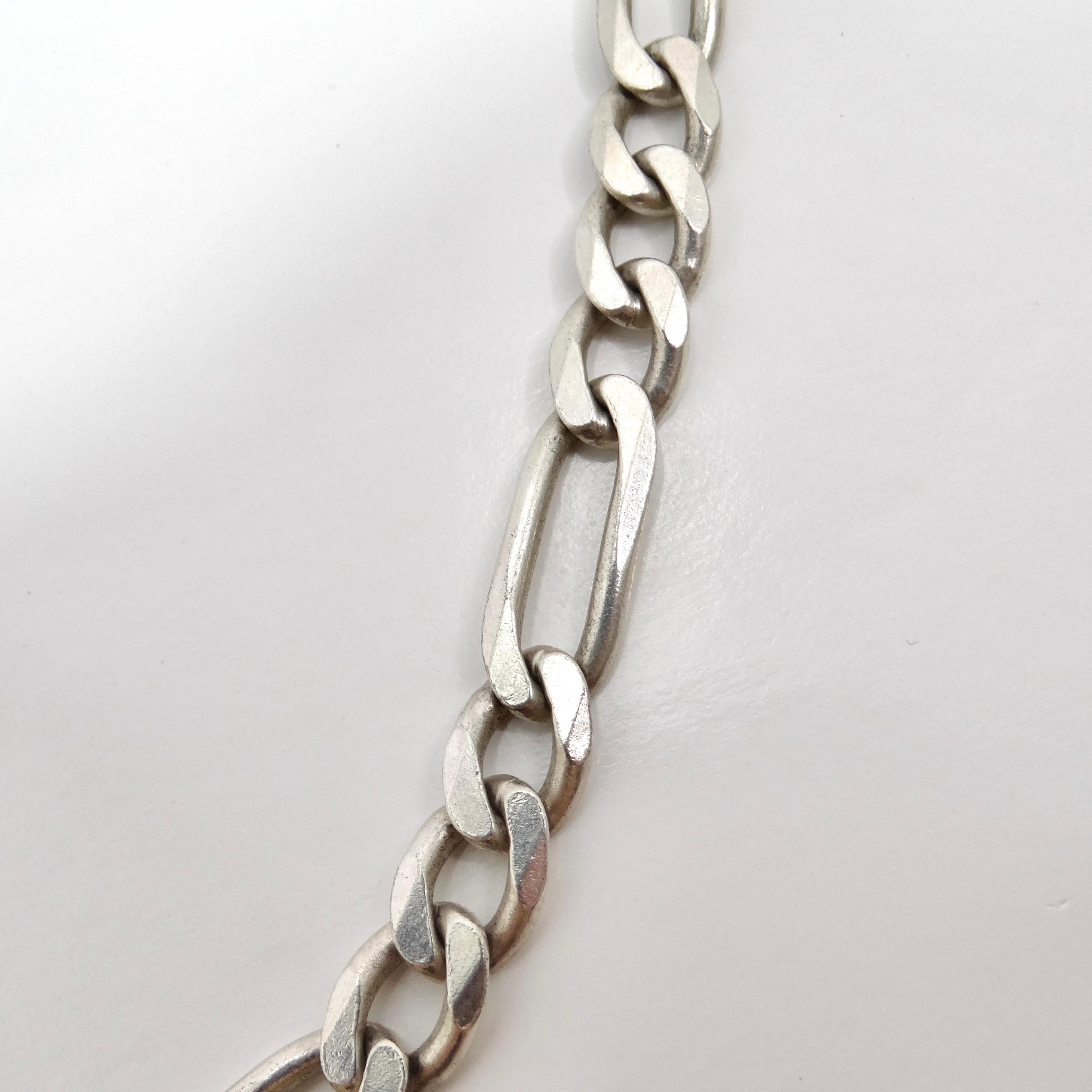 1980s Solid Silver Miami Link Chain Necklace In Good Condition For Sale In Scottsdale, AZ