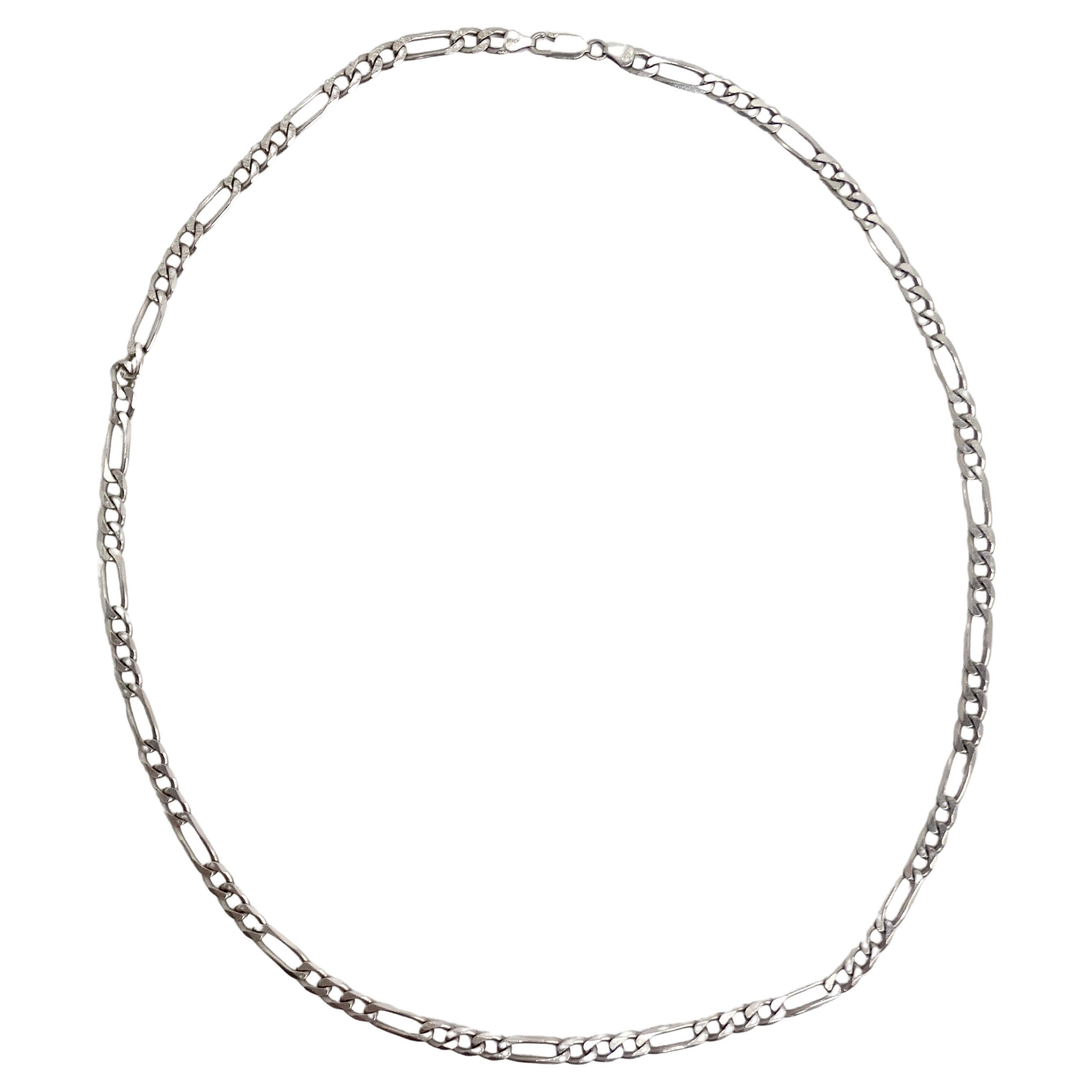 1980s Solid Silver Miami Link Chain Necklace For Sale