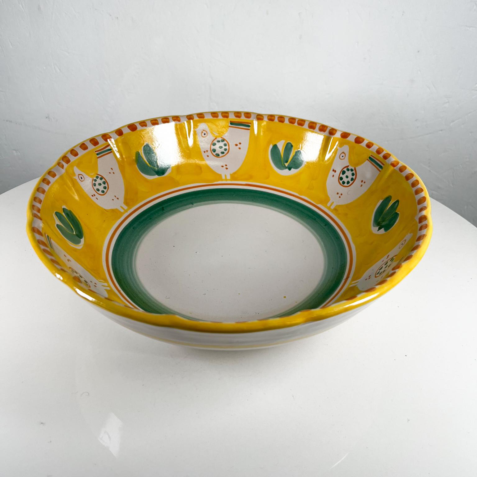1980s Solimene Vietri Chicks Hand Painted Ceramic Bowl Yellow and Green Italy
12.5 x 3.63 tall
Large festive bowl plate
signed Solimene Italy
Vintage original condition, see images presented.