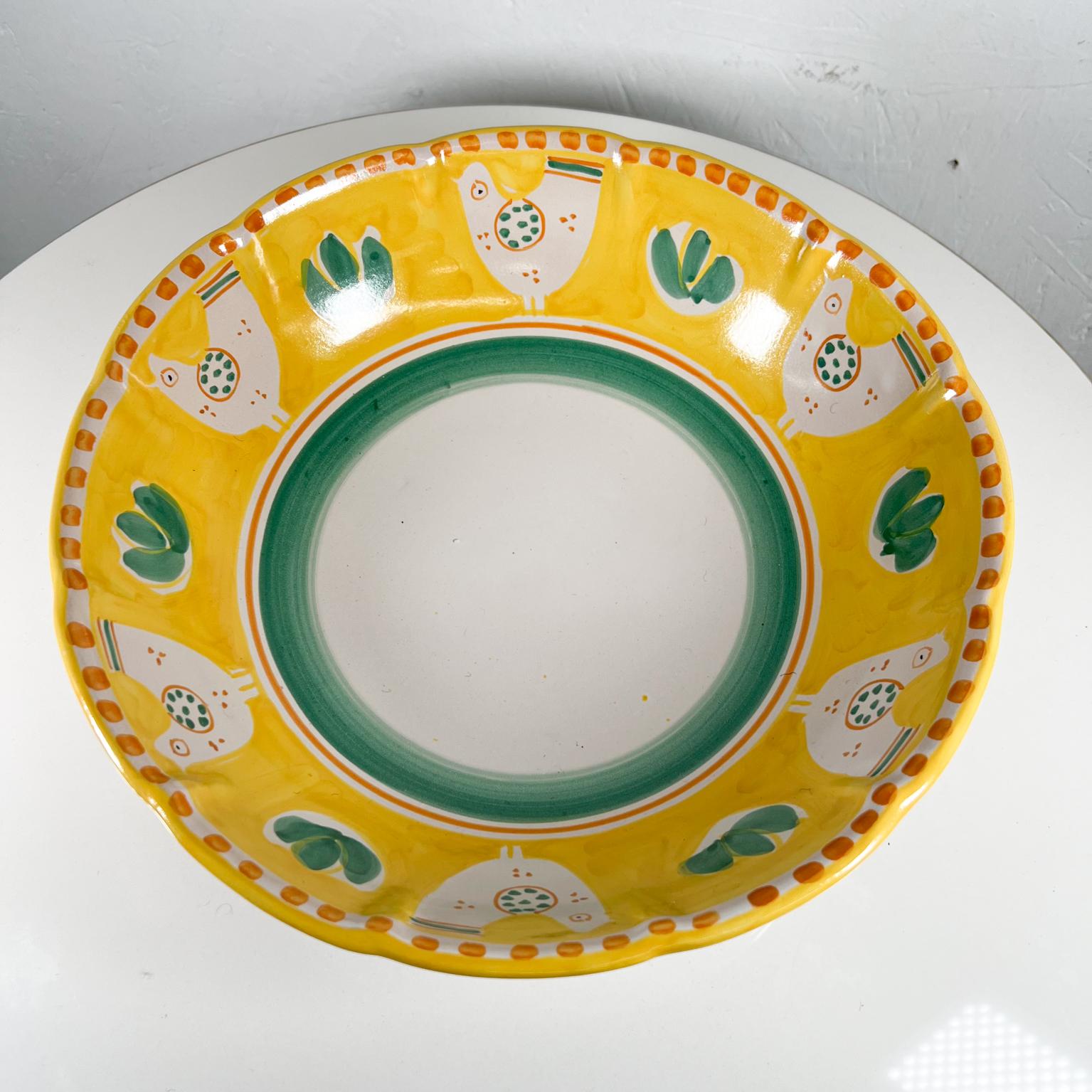 Modern 1980s Solimene Vietri Chicks Hand Painted Ceramic Bowl Yellow and Green Italy
