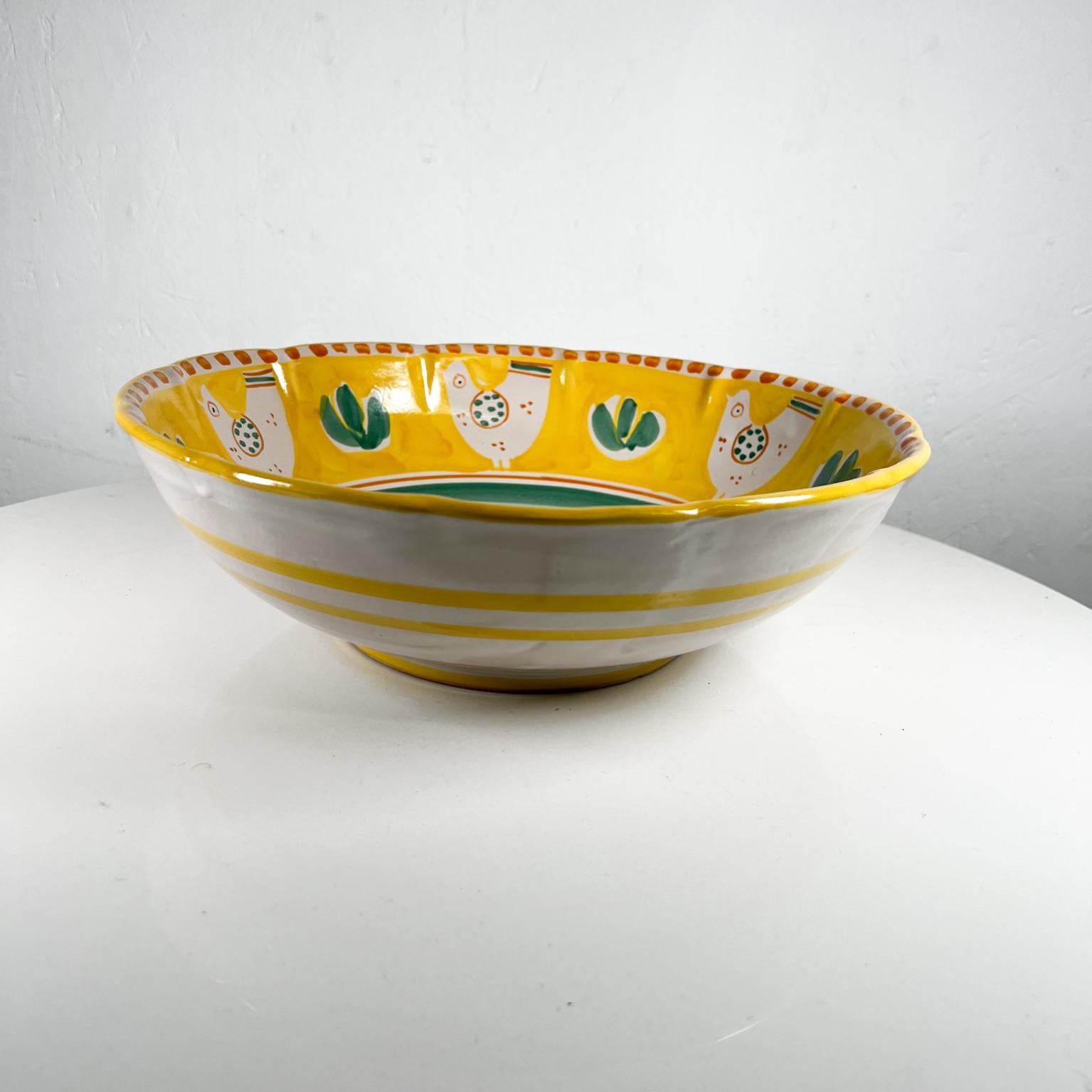 20th Century 1980s Solimene Vietri Chicks Hand Painted Ceramic Bowl Yellow and Green Italy