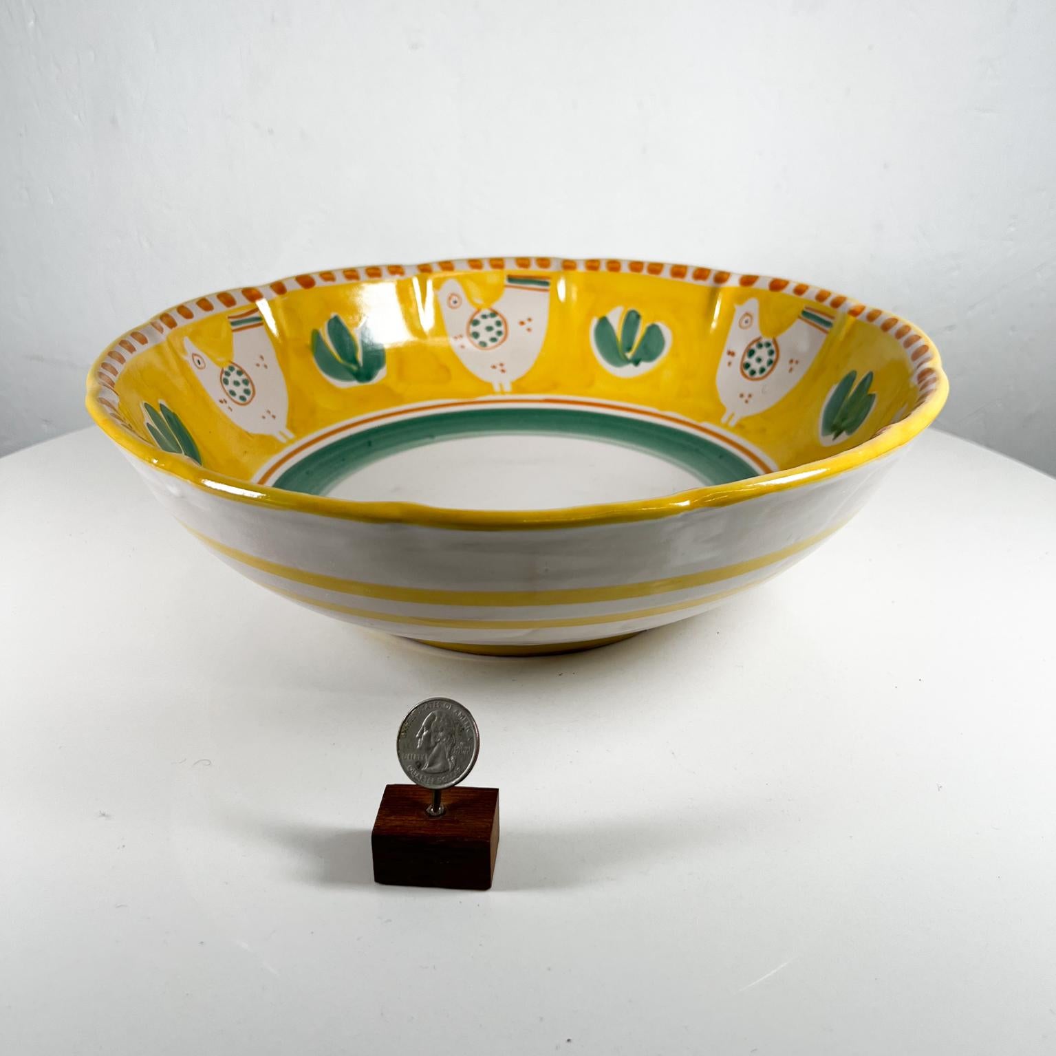 1980s Solimene Vietri Chicks Hand Painted Ceramic Bowl Yellow and Green Italy 1