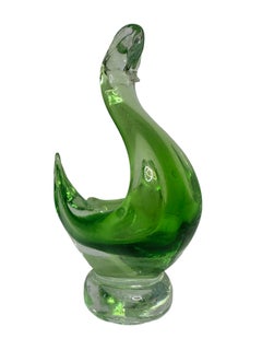 1980's Sommerso Murano Glass Bird Swan Statue Catchall Sculpture