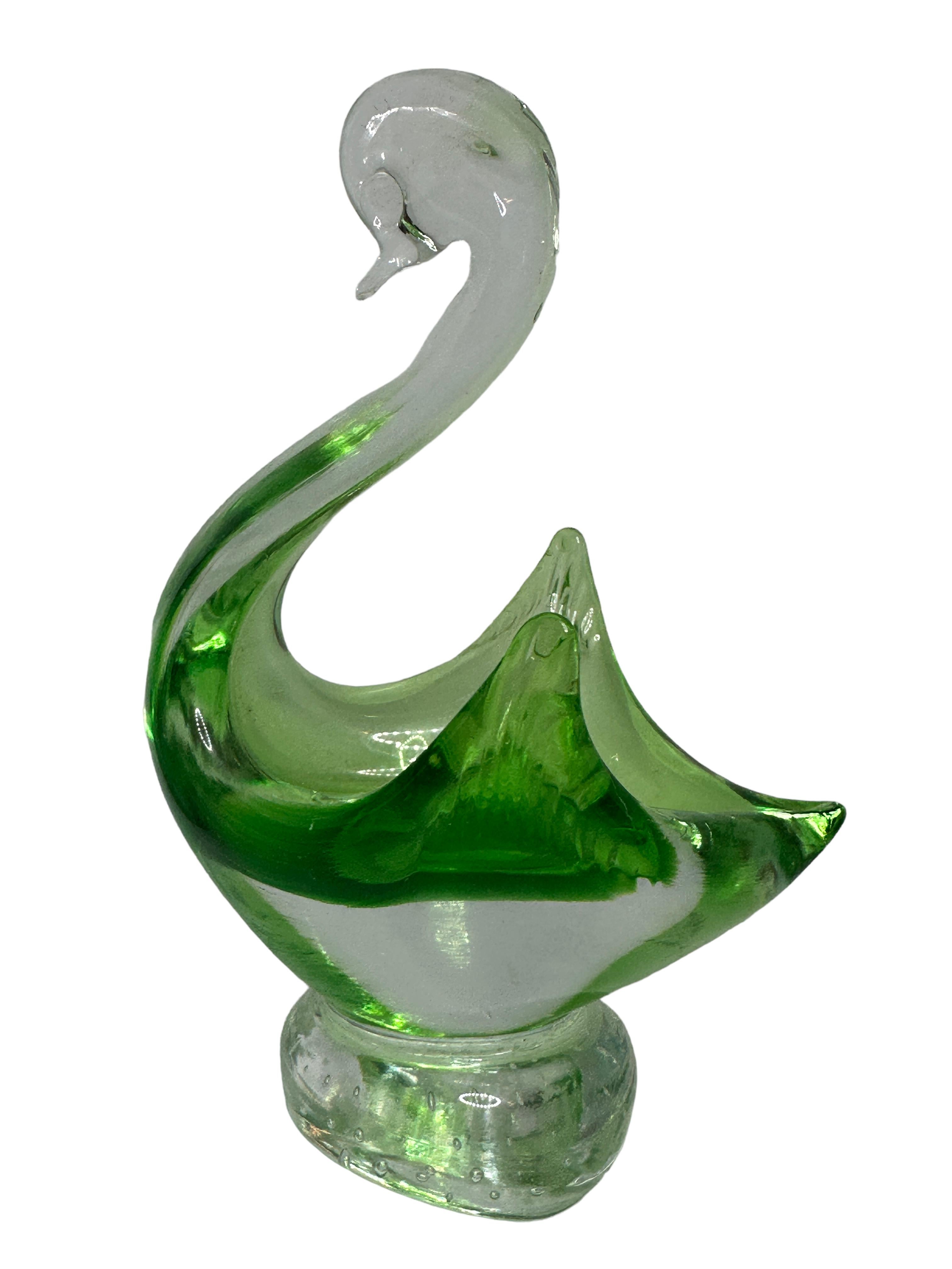 Modern 1980's Sommerso Murano Glass Bird Swan Statue Catchall Sculpture For Sale