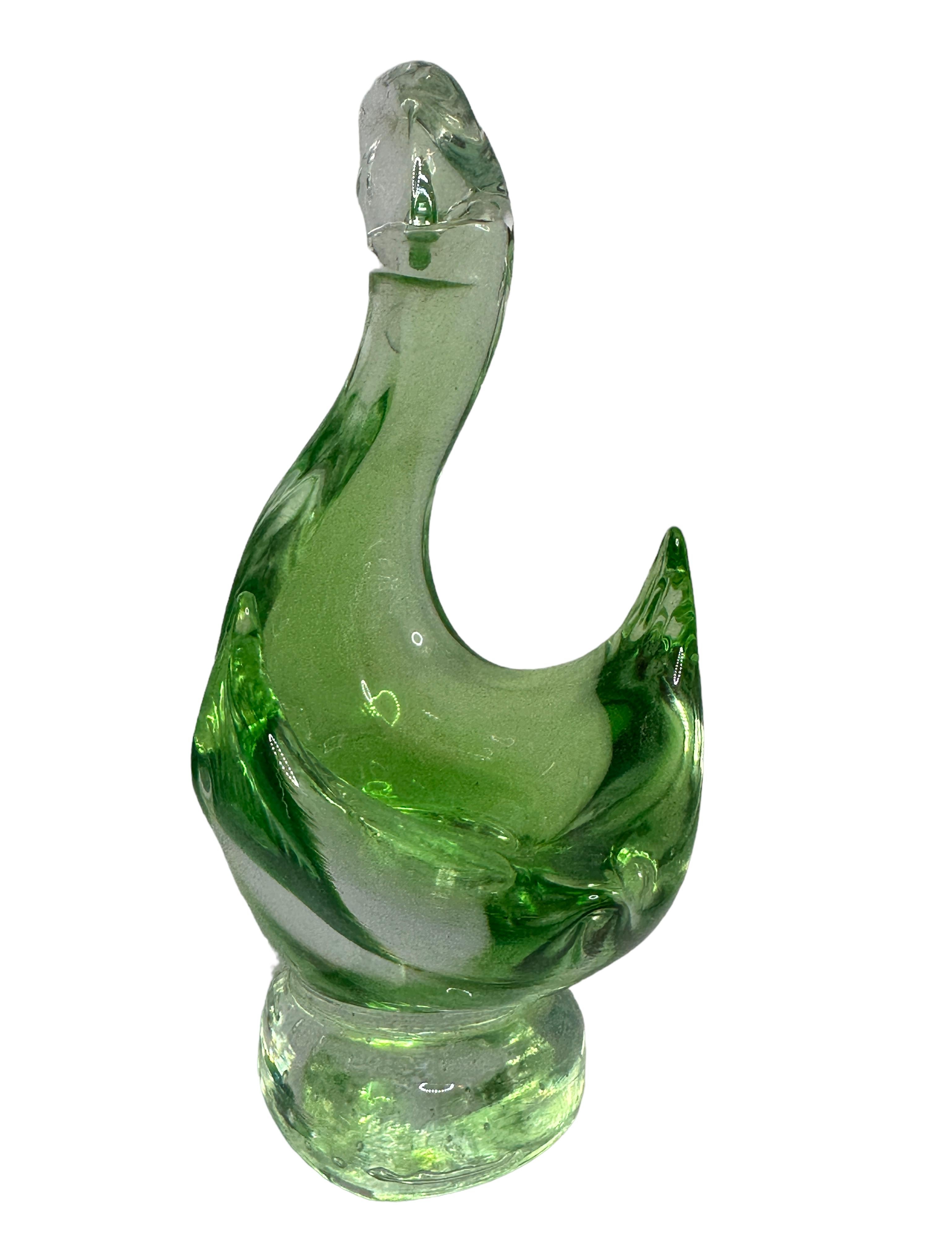 Italian 1980's Sommerso Murano Glass Bird Swan Statue Catchall Sculpture For Sale