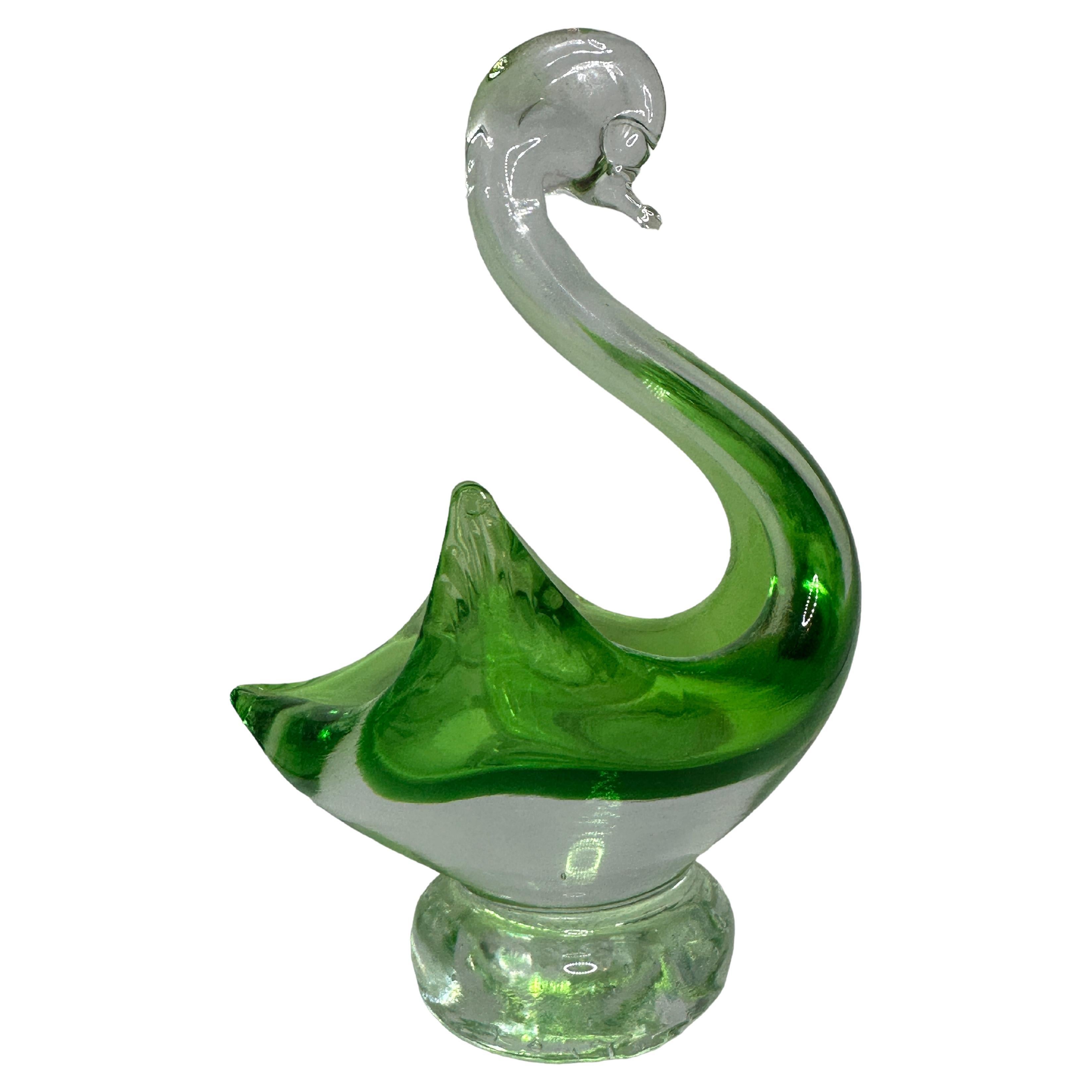 1980's Sommerso Murano Glass Bird Swan Statue Catchall Sculpture For Sale
