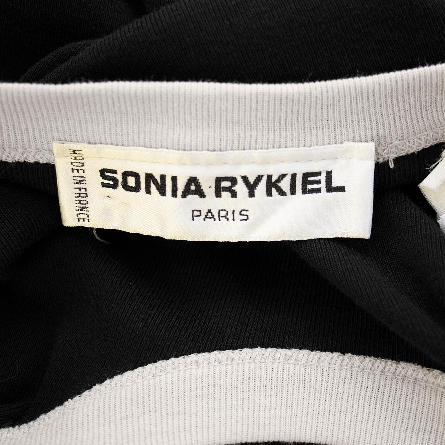 1980s Sonia Rykiel Black Cotton Jersey Dress with White Trim  In Good Condition For Sale In Toronto, Ontario