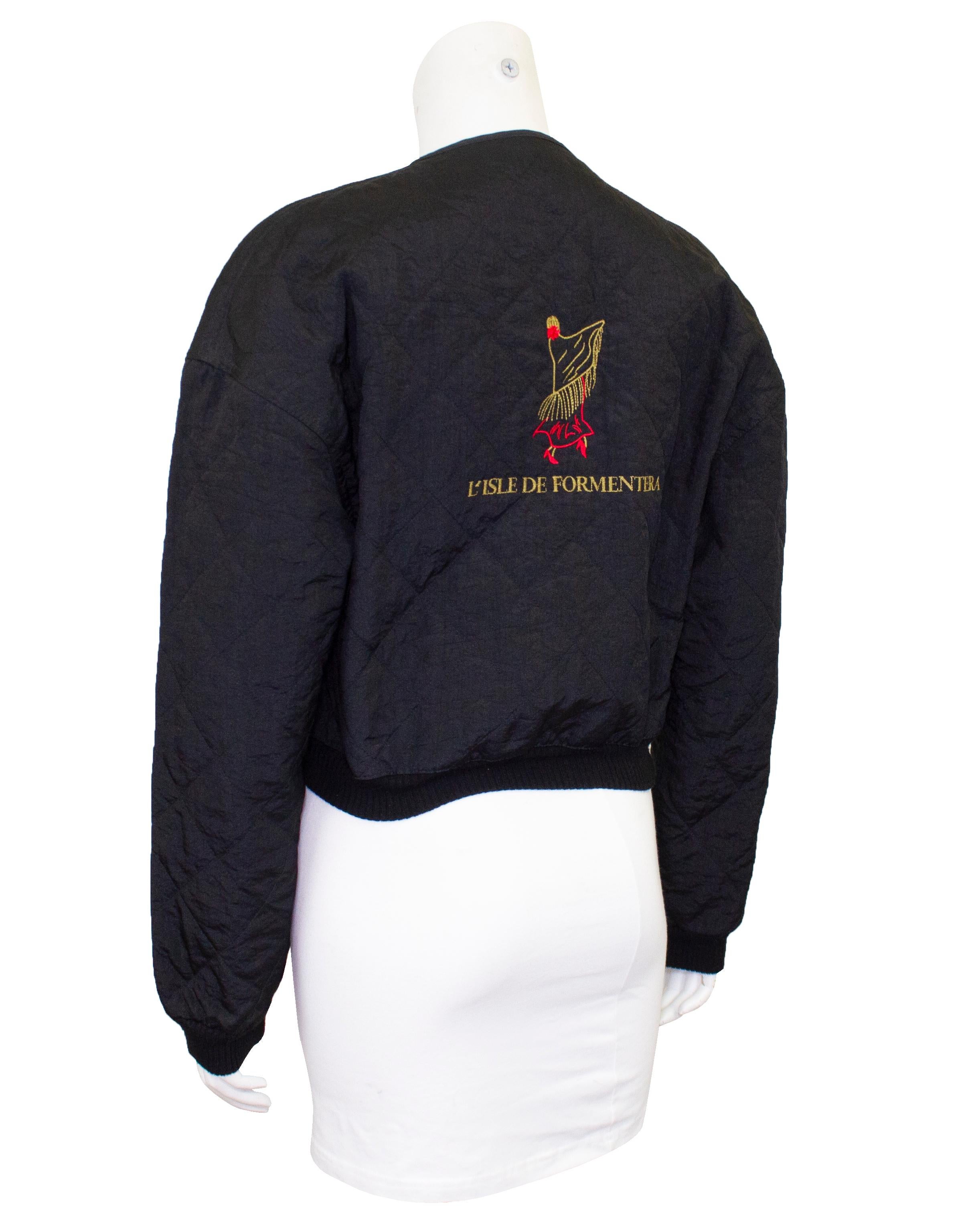 1980s Sonia Rykiel Black Diamond Quilted and Embroidered Bomber Jacket  In Good Condition For Sale In Toronto, Ontario