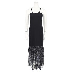 Robe noire Sonia Rykiel des années 1980 avec ourlet à volants en dentelle dorée et argentée