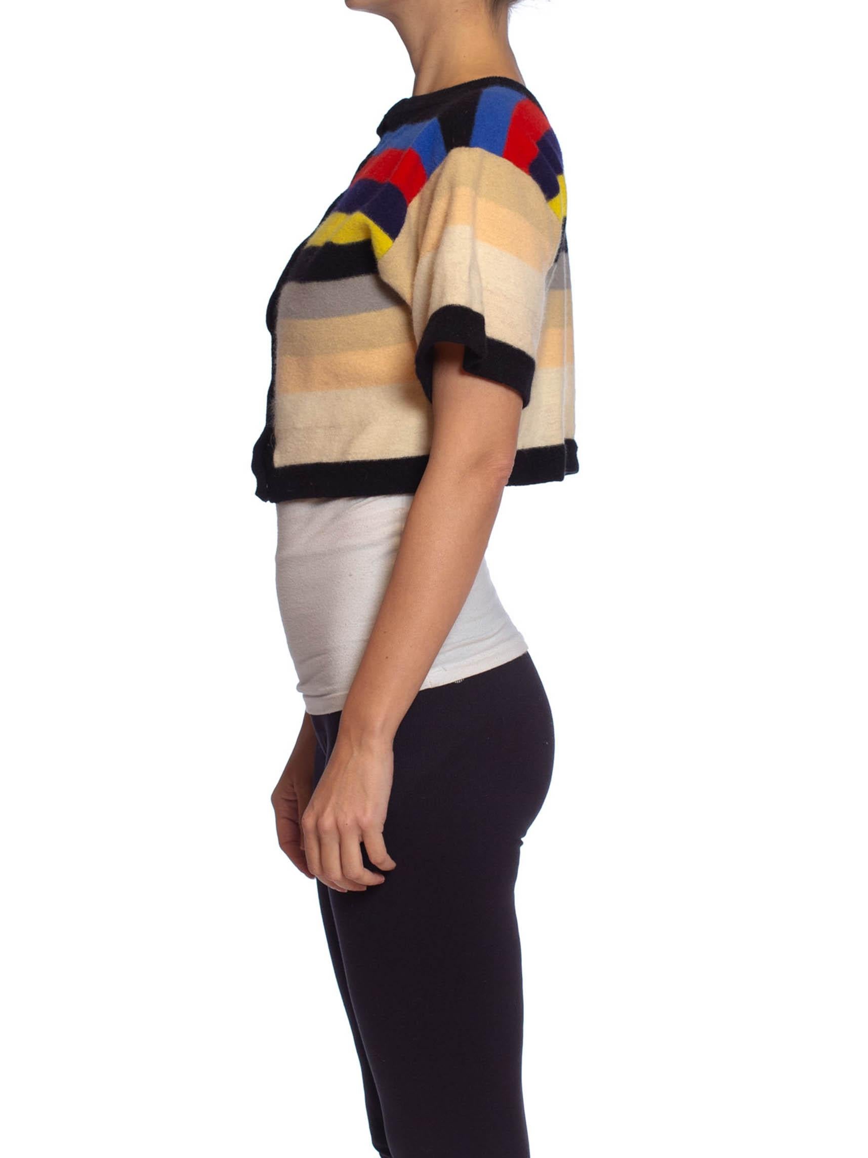 1980S SONIA RYKIEL Boiled Wool Knit Stripe Short Sleeve Cropped Sweater In Excellent Condition In New York, NY