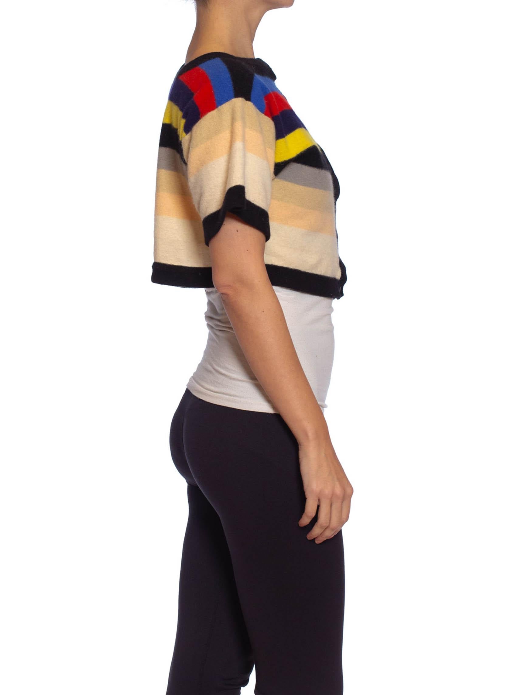 1980S SONIA RYKIEL Boiled Wool Knit Stripe Short Sleeve Cropped Sweater 5