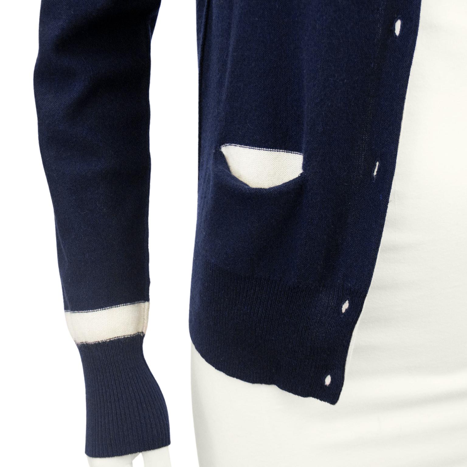 1980s Sonia Rykiel Cashmere/Cotton Mix Navy Blue Cardigan In Good Condition For Sale In Toronto, Ontario
