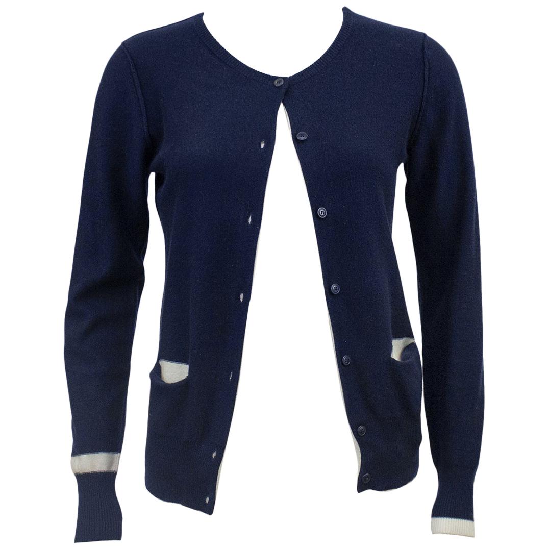 1980s Sonia Rykiel Cashmere/Cotton Mix Navy Blue Cardigan For Sale