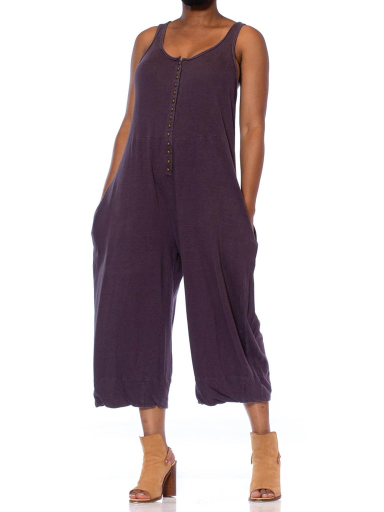 1980S SONIA RYKIEL Dark Grey Linen and Cotton Jersey Jumpsuit For Sale