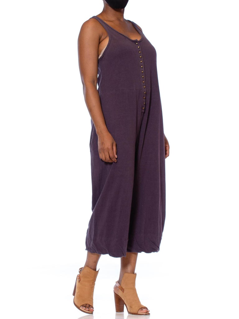 1980S SONIA RYKIEL Dark Grey Linen and Cotton Jersey Jumpsuit For Sale