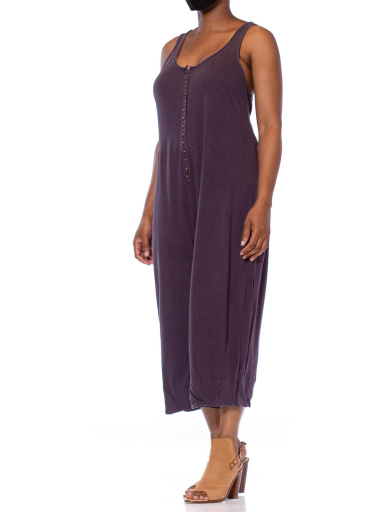 1980S SONIA RYKIEL Dark Grey Linen and Cotton Jersey Jumpsuit For Sale