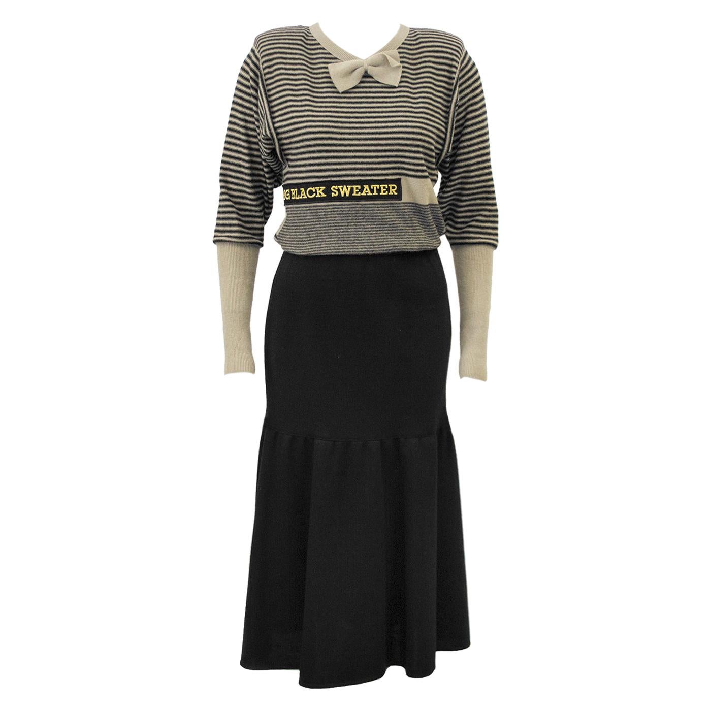 Pull Vintage SONIA RYKIEL Rayé Noir Et Doré – Taille L, Laine, État Impeccable