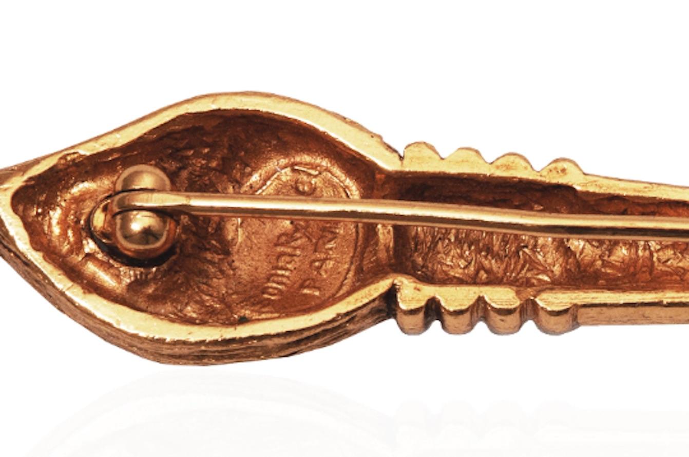 1980s Sonia Rykiel Novelty Gold Plated Brooch For Sale 2