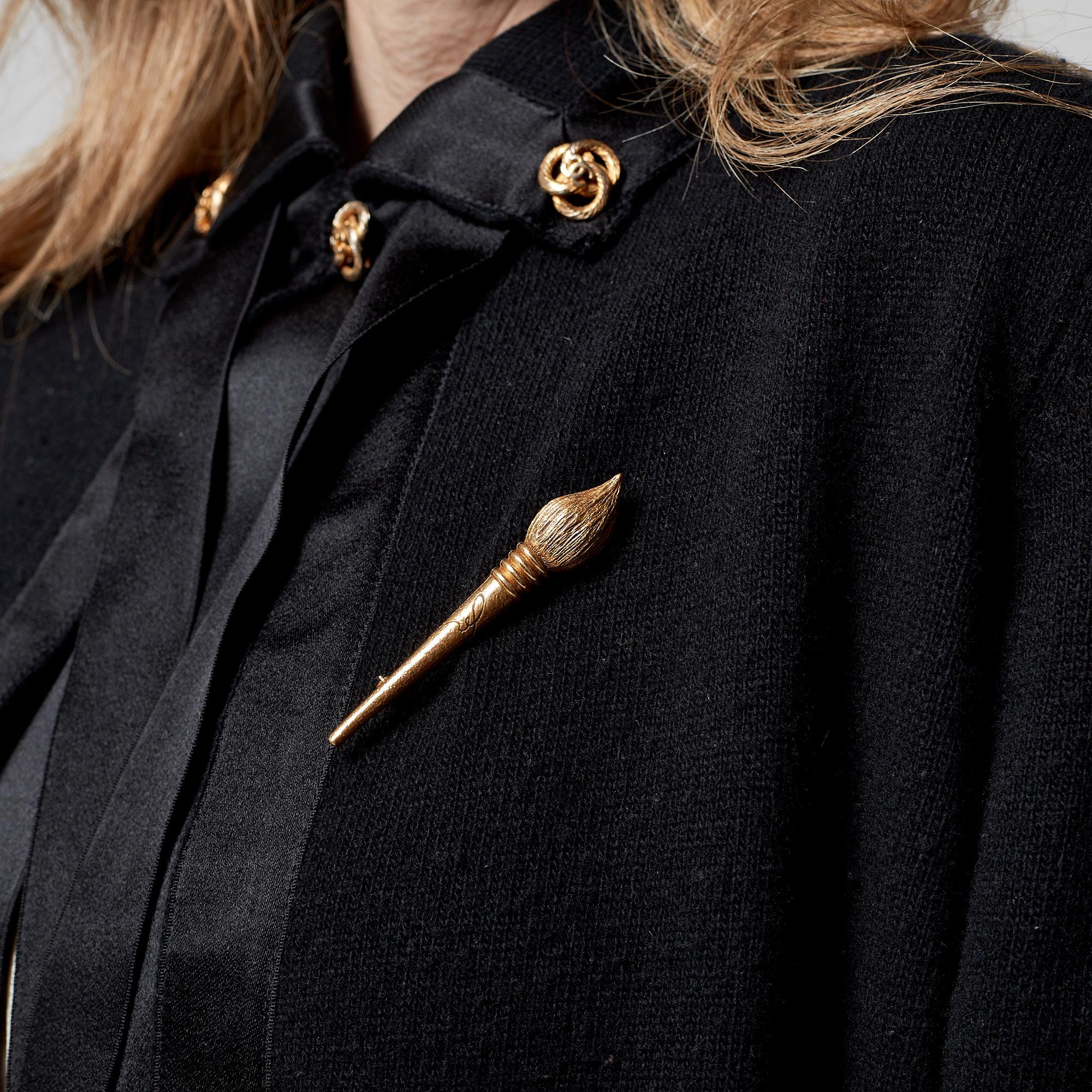 1980er Jahre Sonia Rykiel Neuheit Vergoldete Brosche im Angebot 3