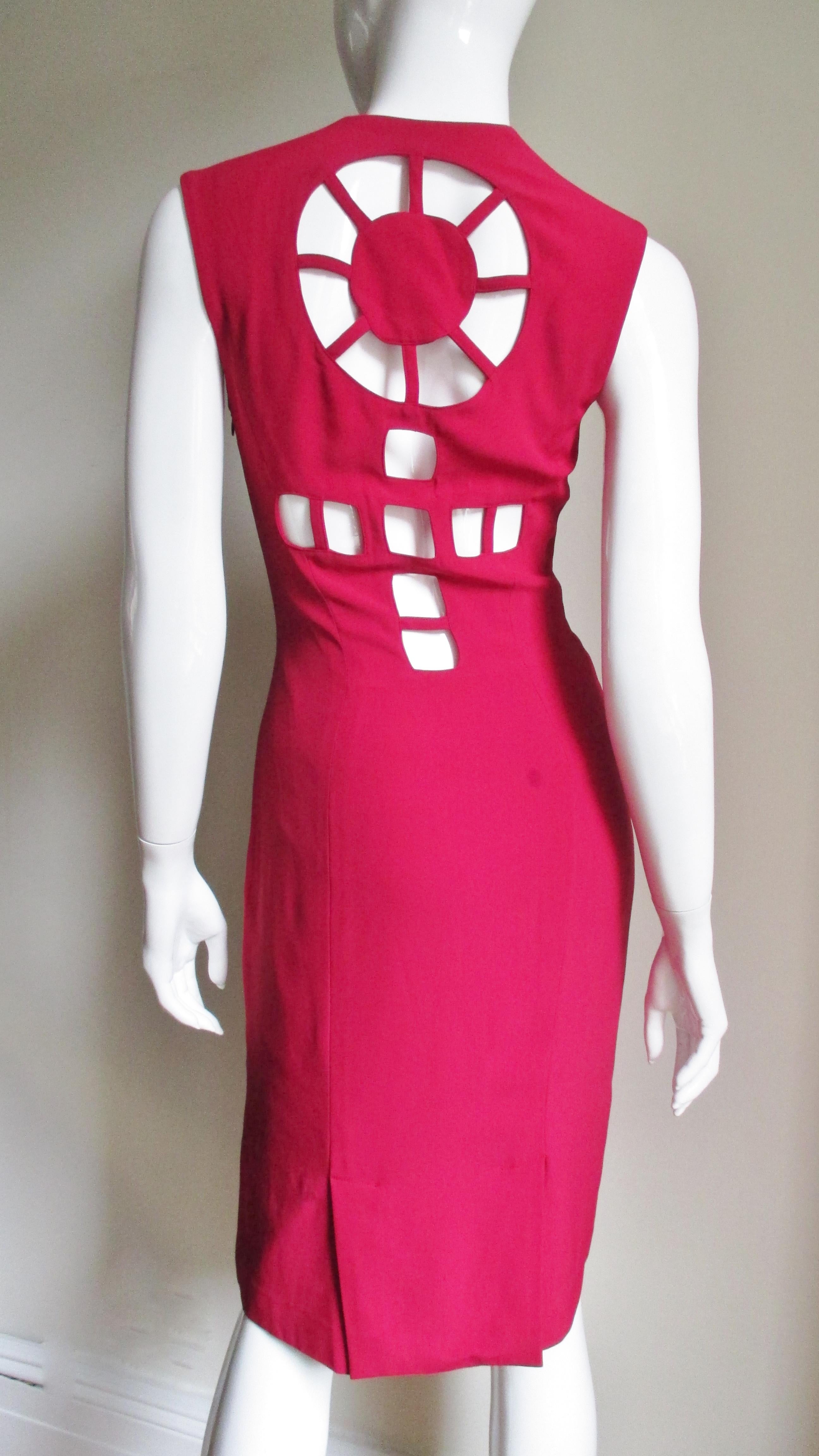 Red 1980s Sophie Stibon Cutout Cross and Circle Dress