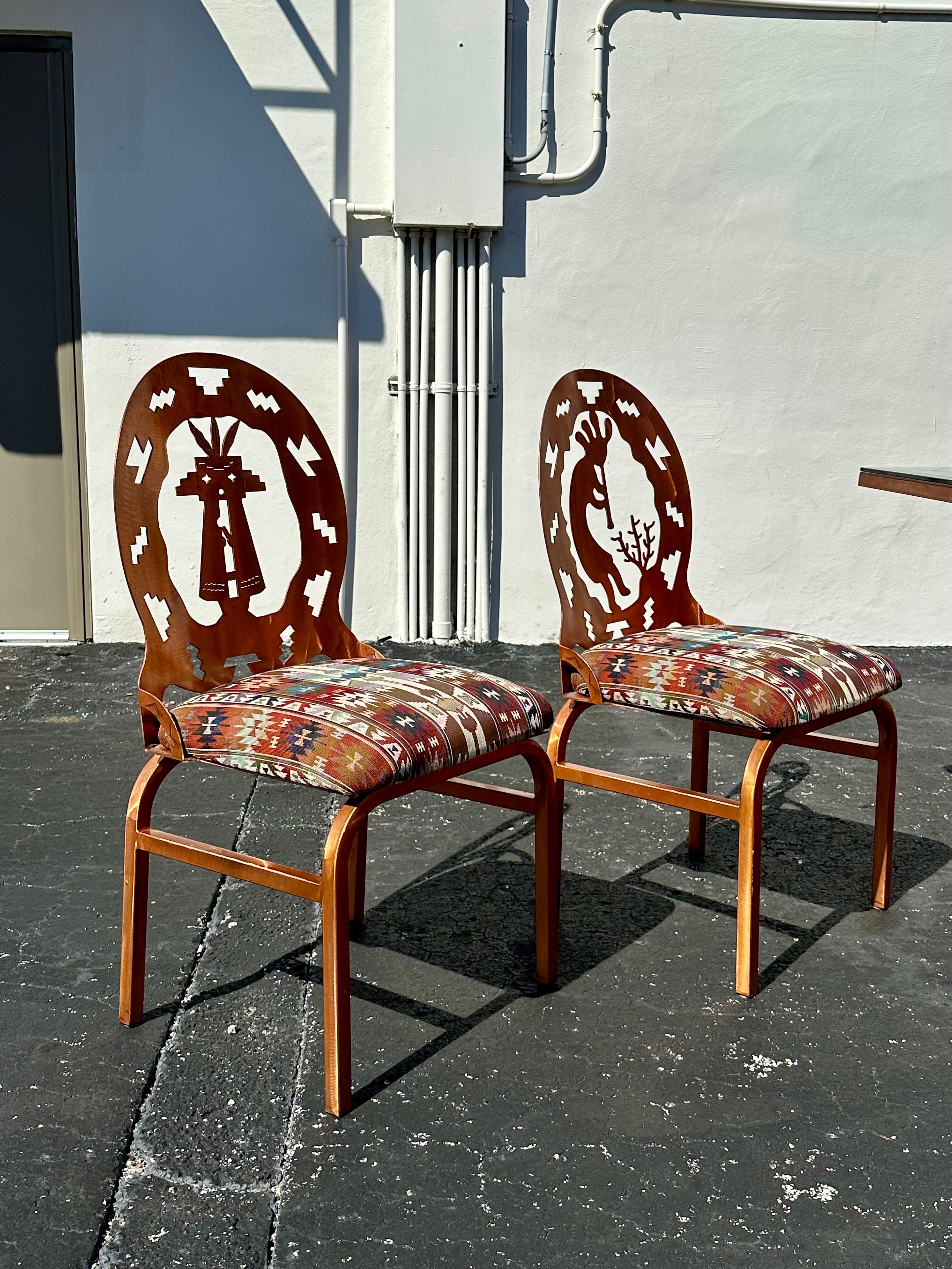 Folk Art Brutalist Style Copper Etched Dining Table Chairs, Set of 5 For Sale 6