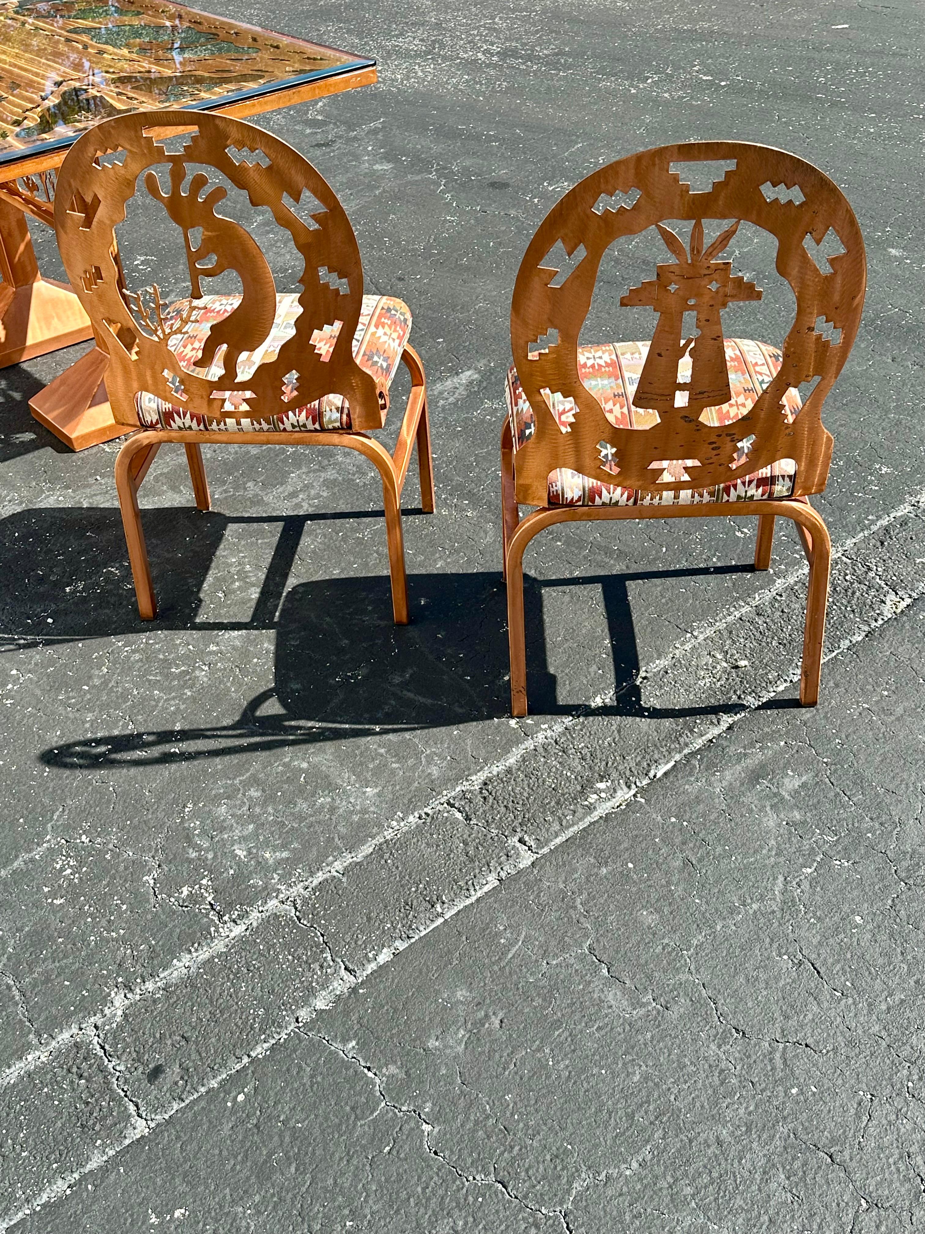 Folk Art Brutalist Style Copper Etched Dining Table Chairs, Set of 5 For Sale 8