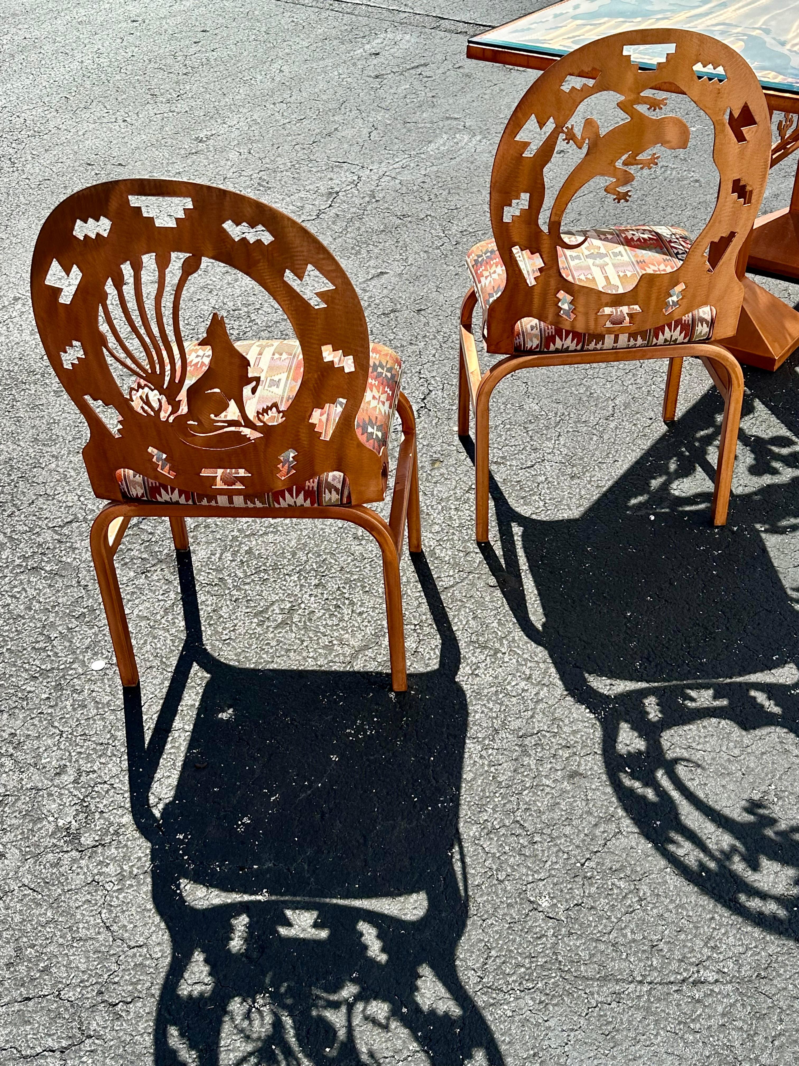 Folk Art Brutalist Style Copper Etched Dining Table Chairs, Set of 5 For Sale 9
