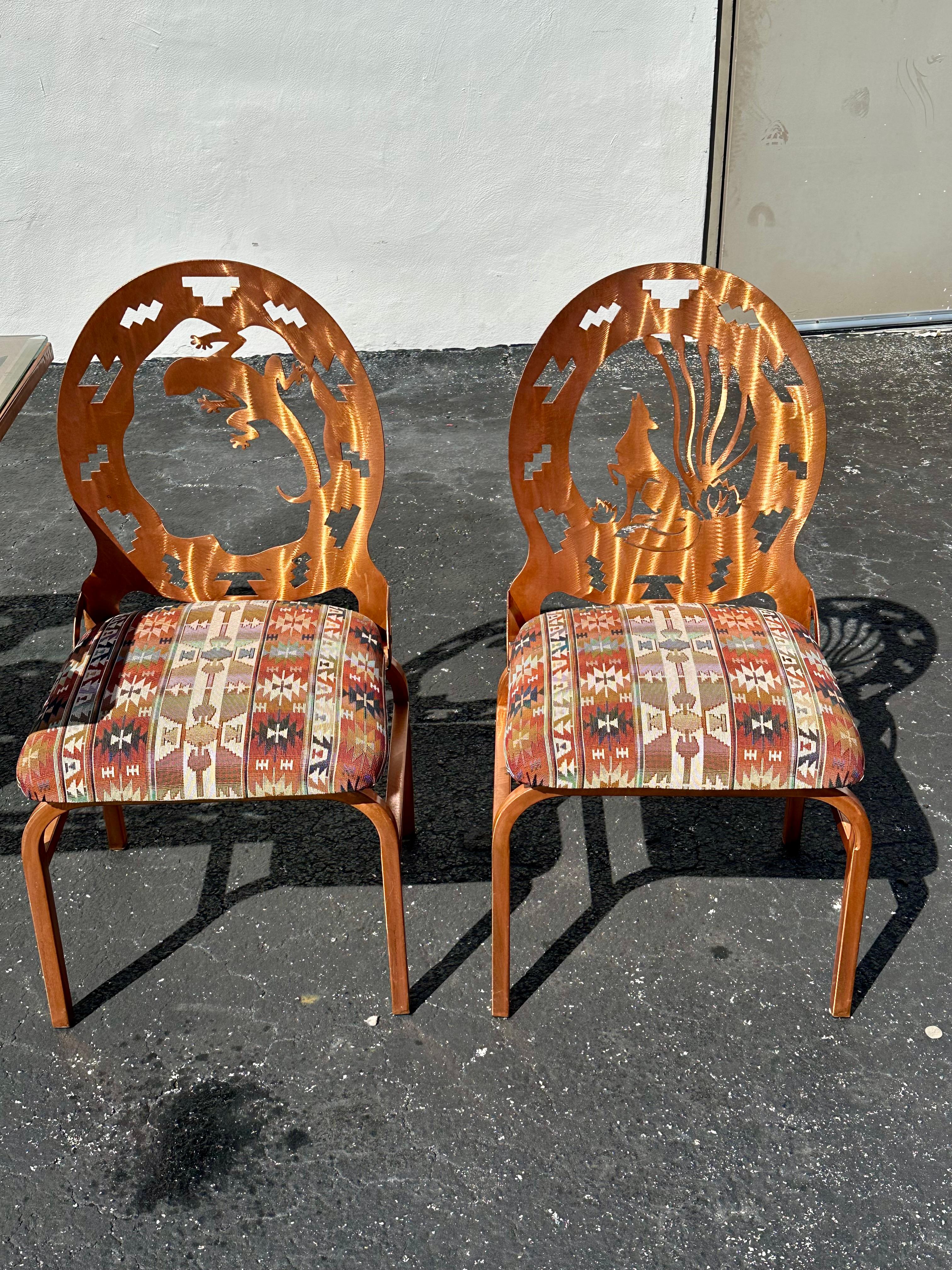 Folk Art Brutalist Style Copper Etched Dining Table Chairs, Set of 5 For Sale 11