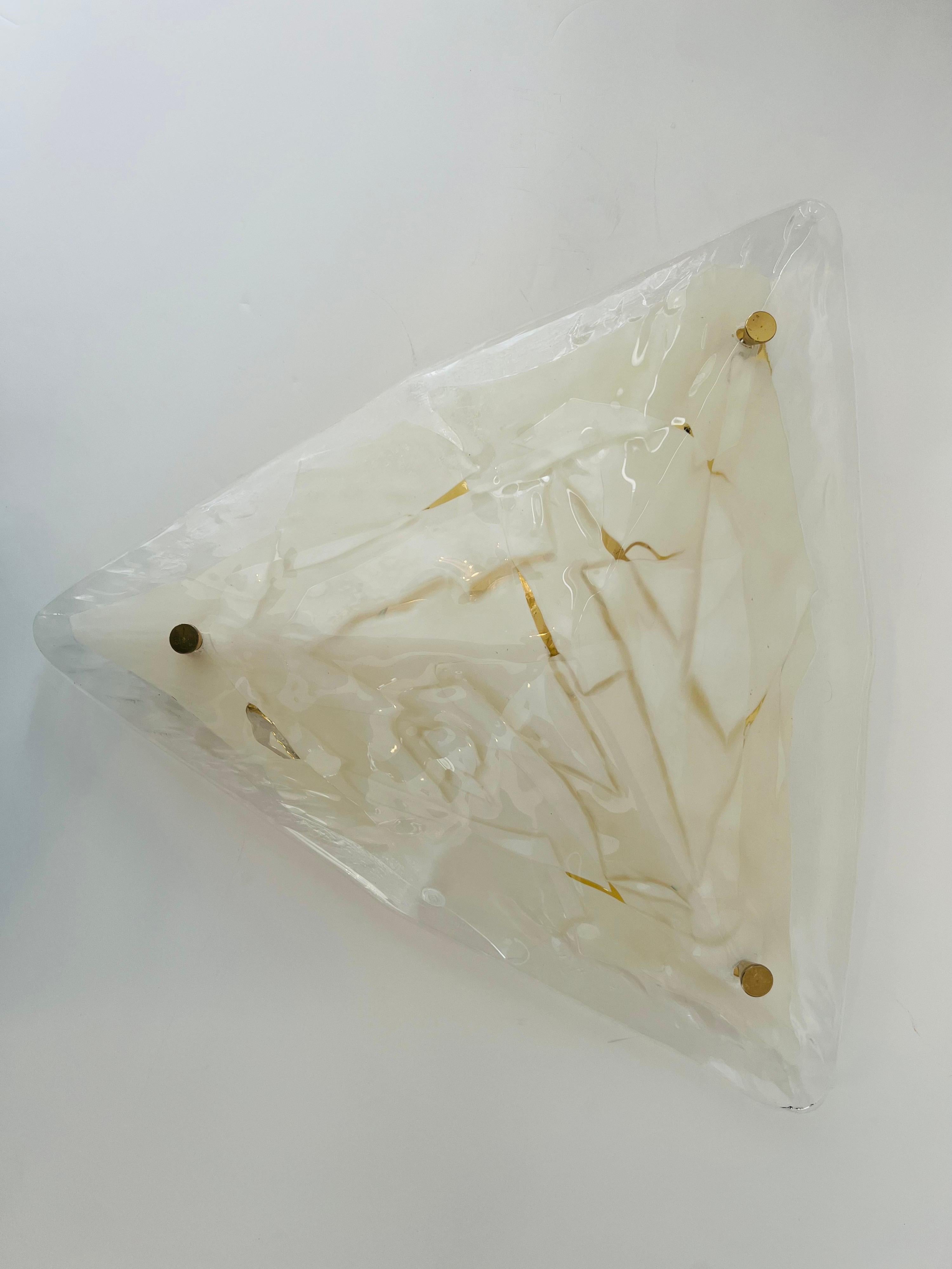 Italian 1980s Space Age Triangular Murano Glass Flush / Wall Light For Sale