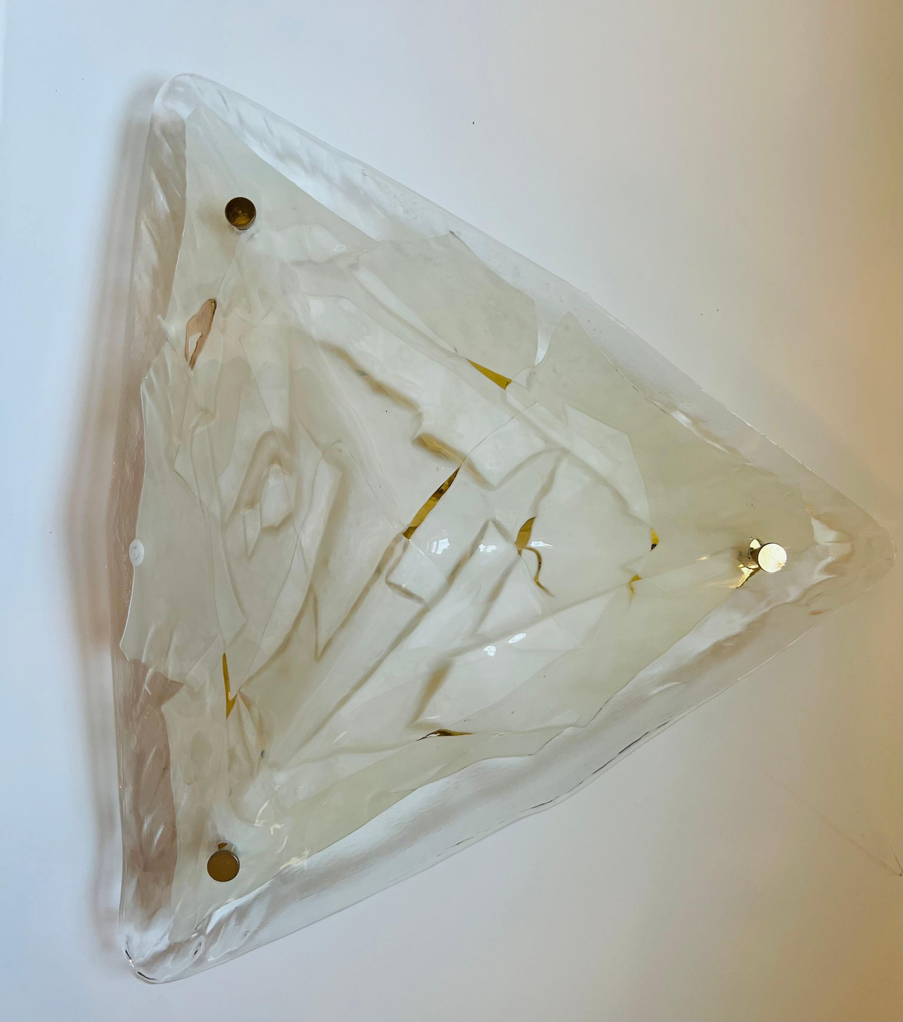 1980s Space Age Triangular Murano Glass Flush / Wall Light In Excellent Condition For Sale In New York, NY