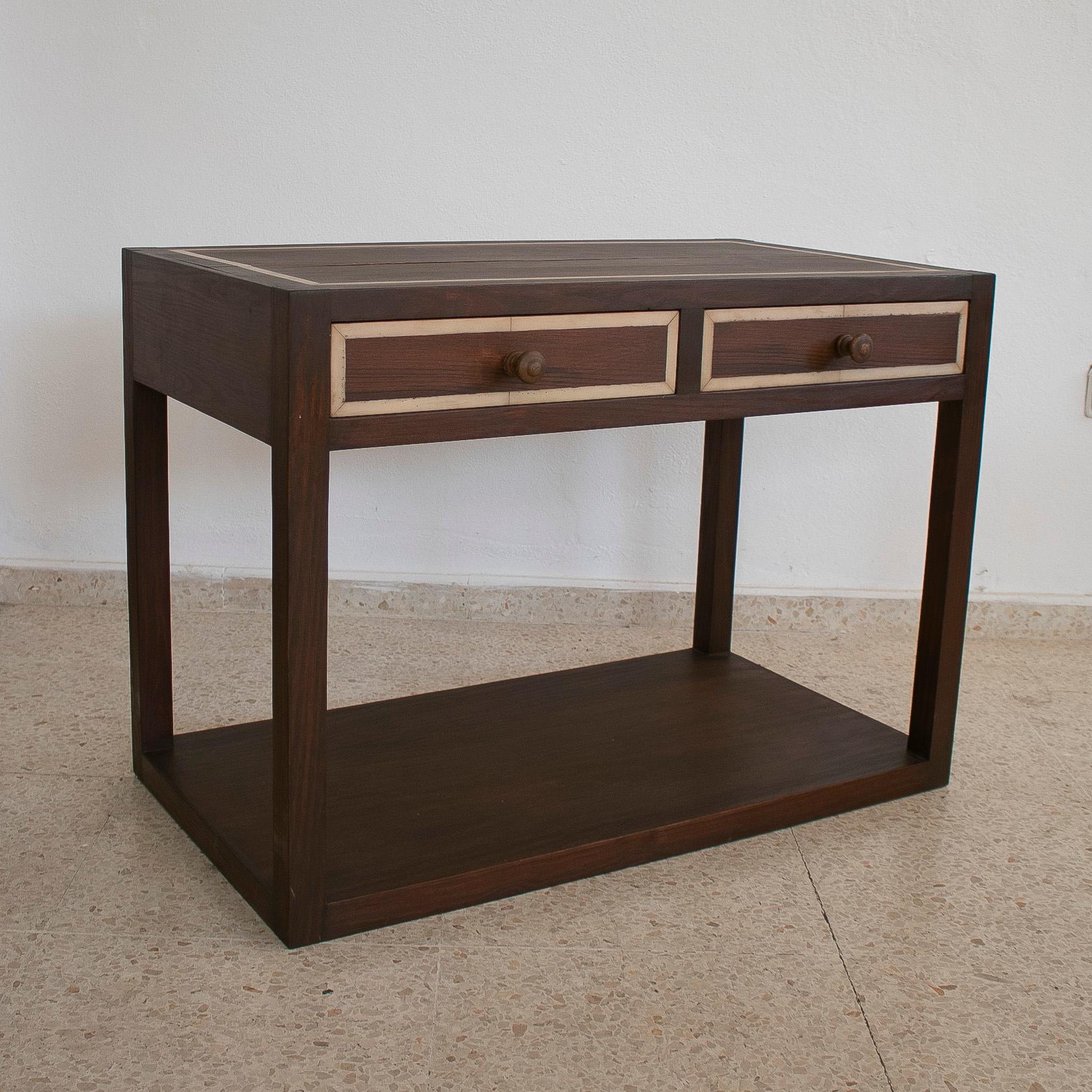 Vintage 1980s Spanish 2-drawer side table. 
The top needs repair.