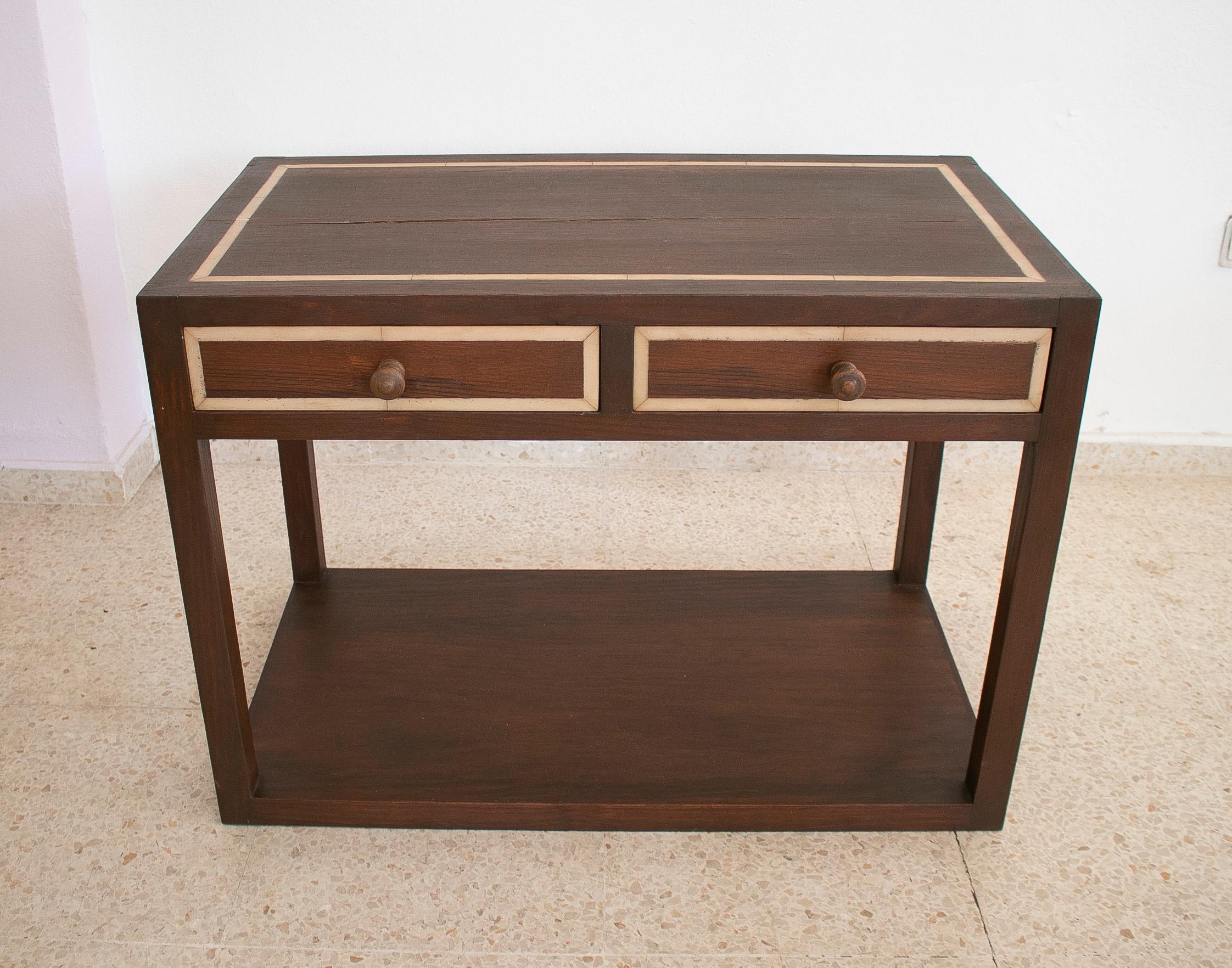 Wood 1980s Spanish 2-Drawer Side Table For Sale
